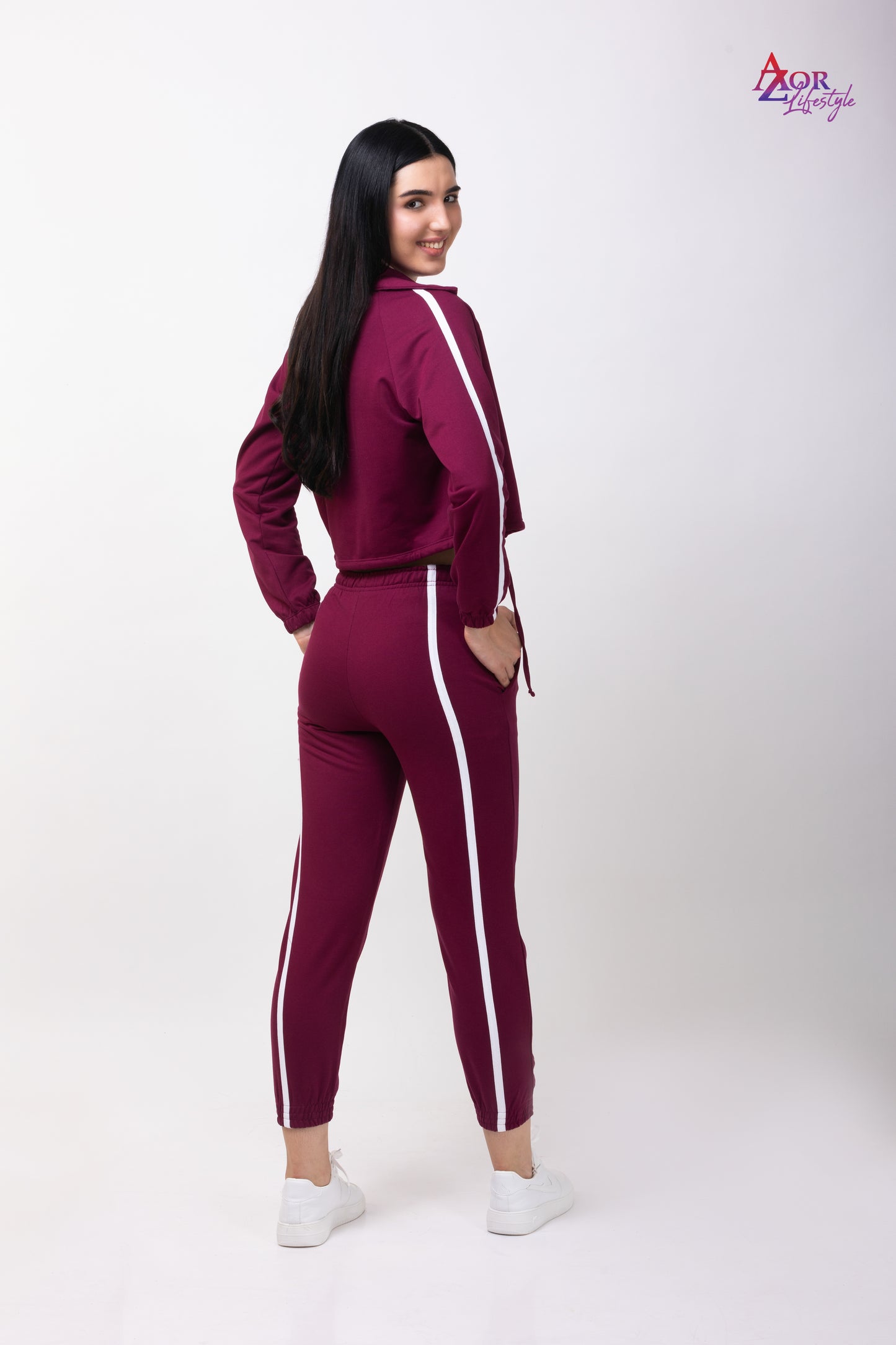 Women wine collared sweatshirt co-ord set