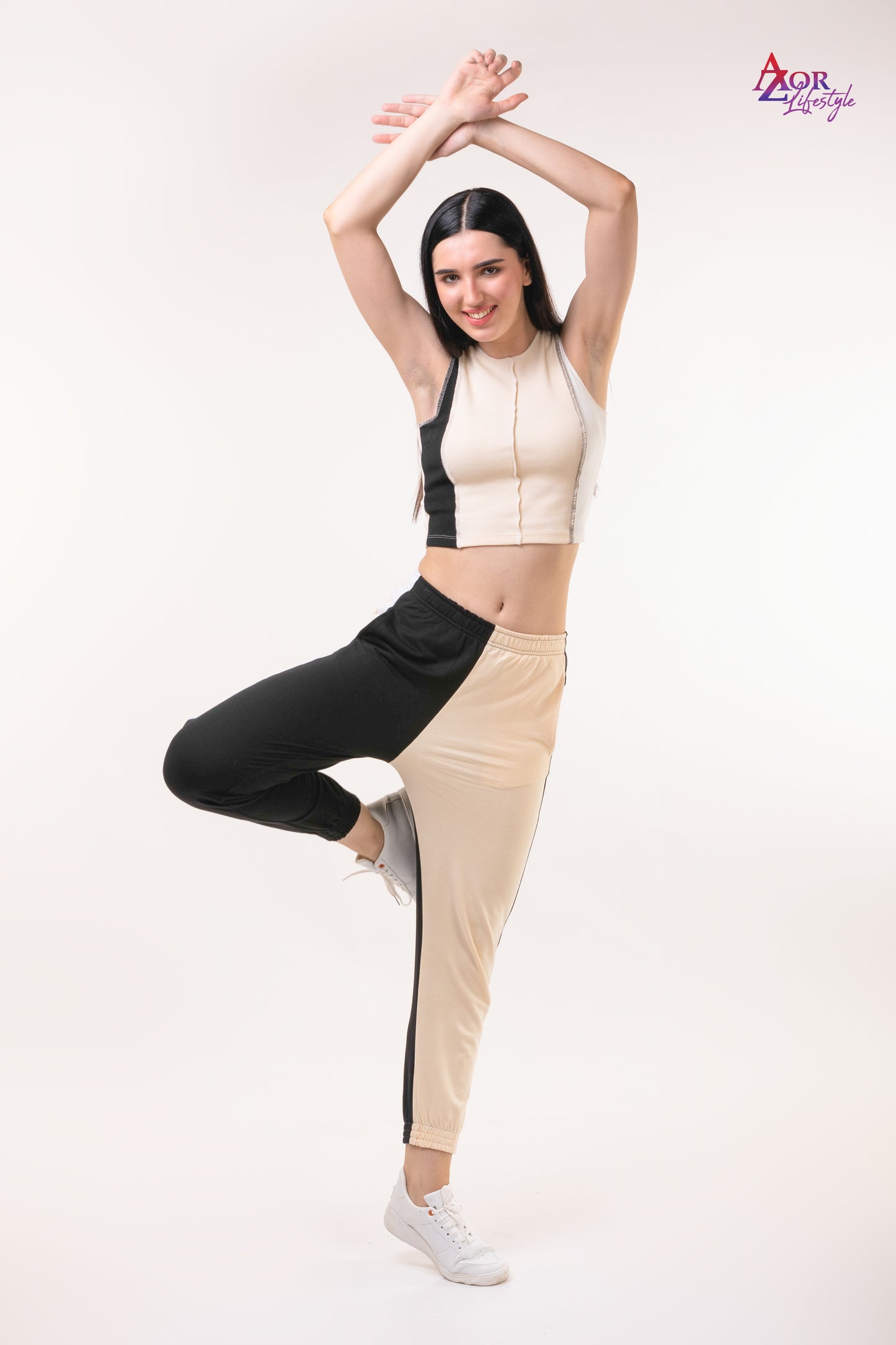 Women beige and black co-ord set