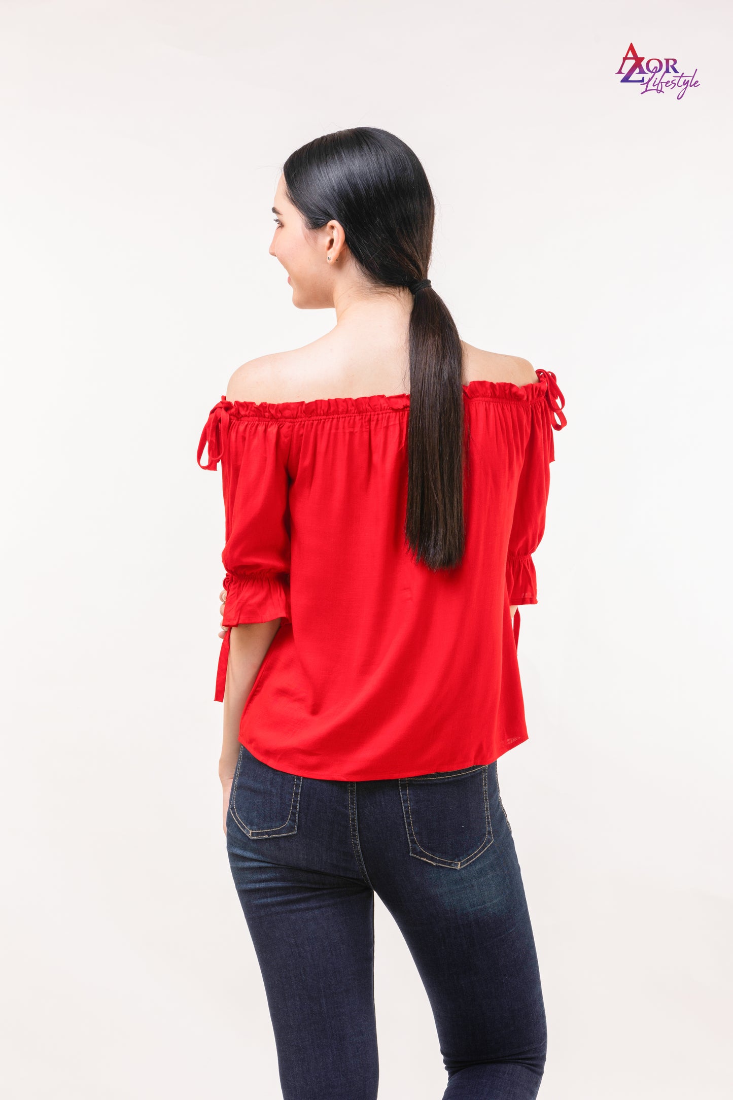 Women red off- shoulder top