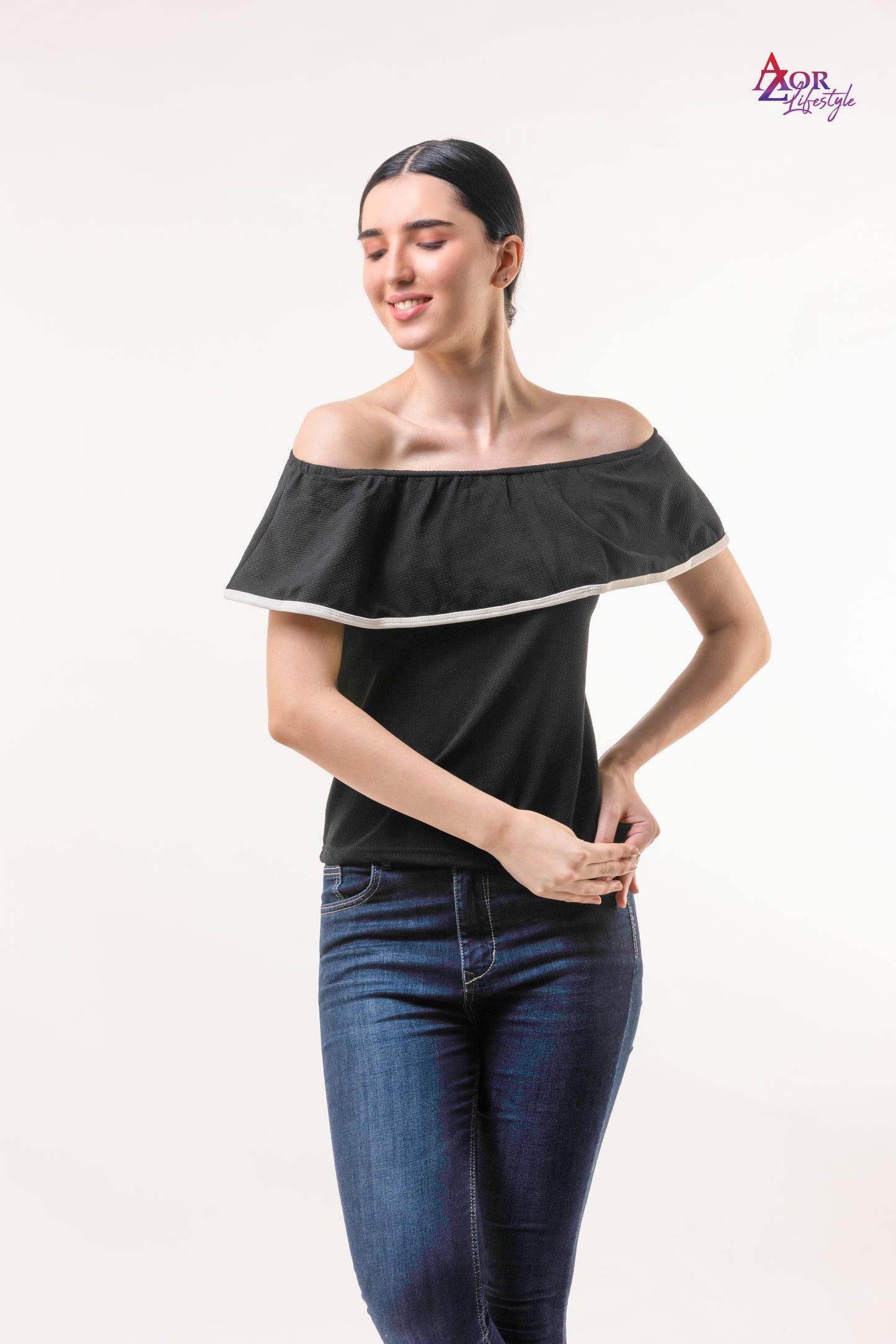 Women black off-shoulder top