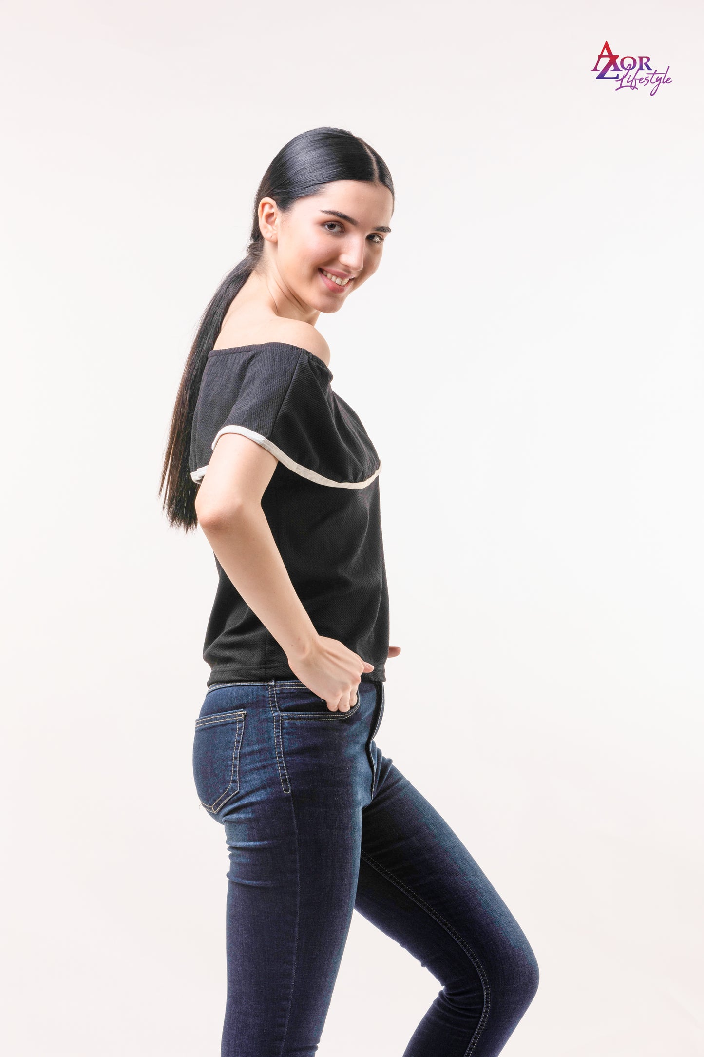 Women black off-shoulder top