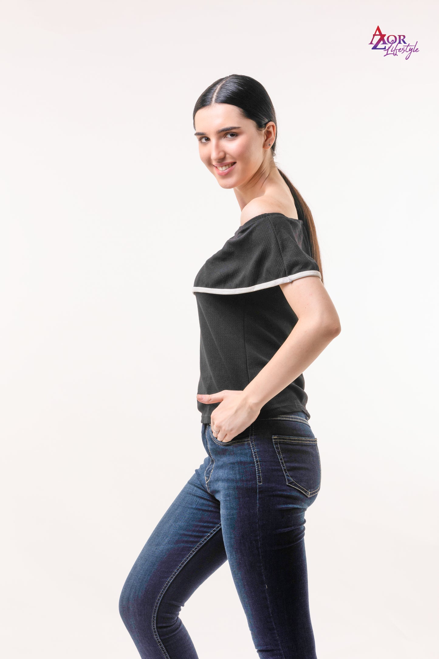 Women black off-shoulder top