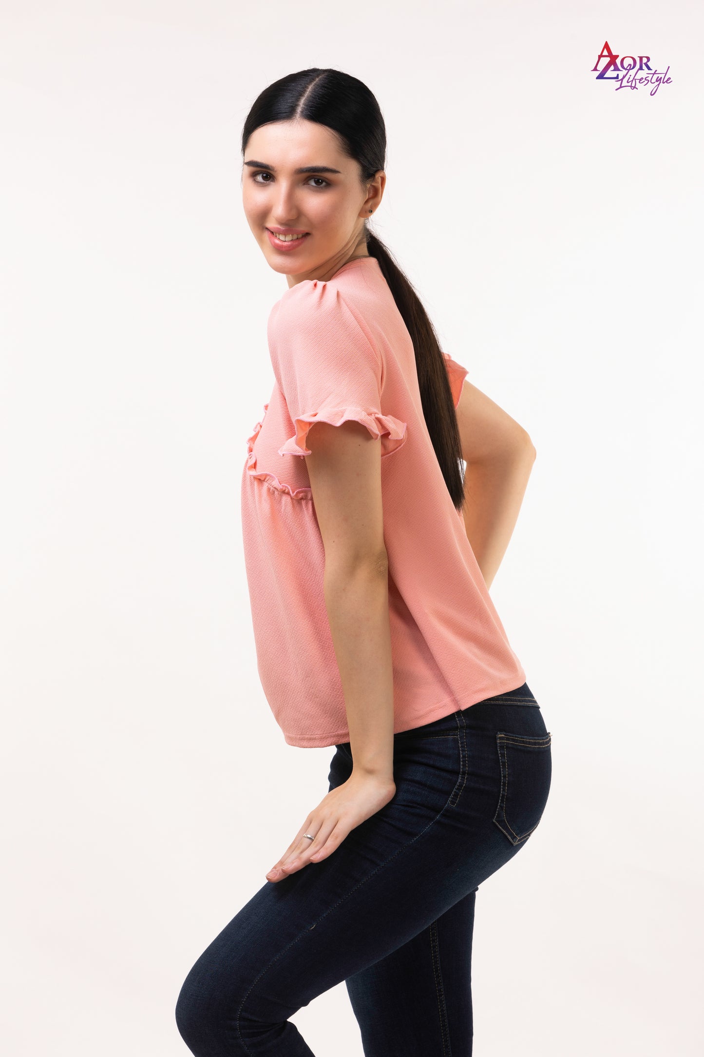 Women pink V-neck top