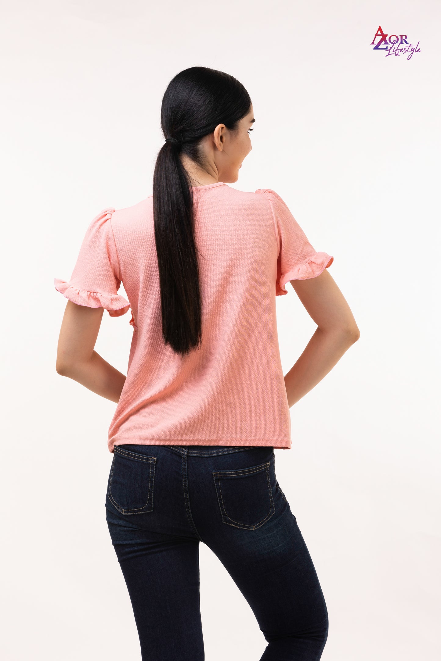 Women pink V-neck top