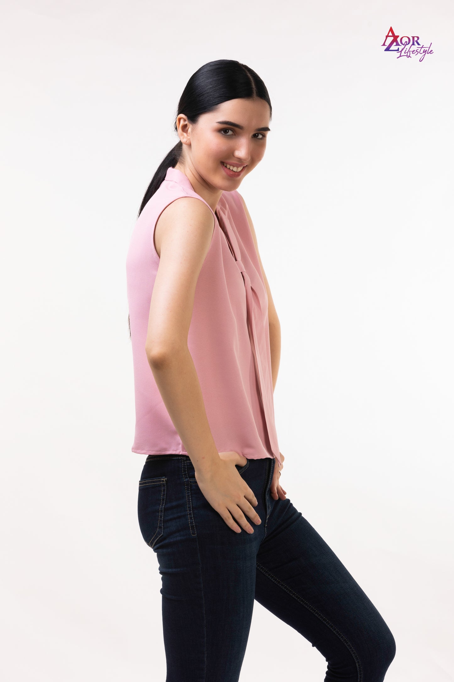 Women pink top with neck belt