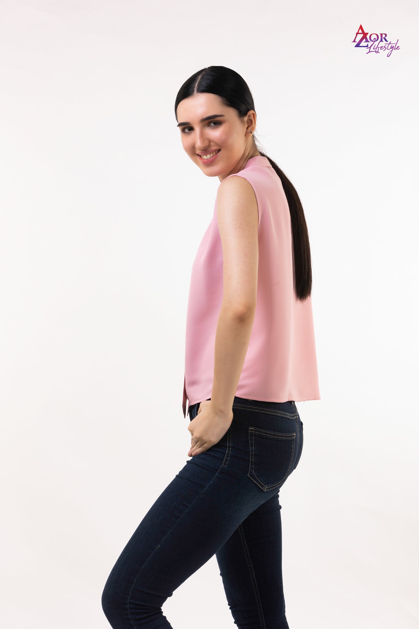 Women pink top with neck belt