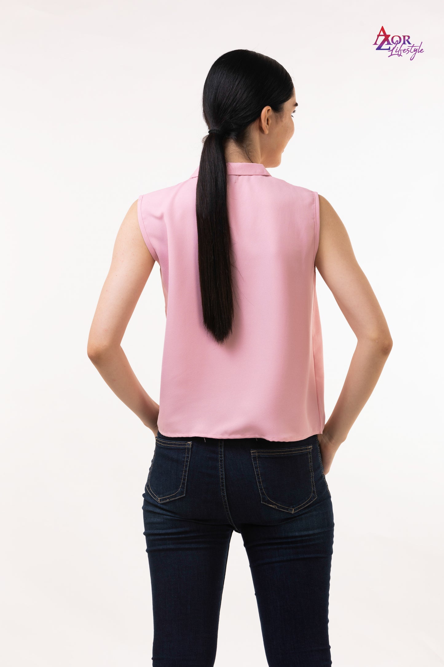 Women pink top with neck belt