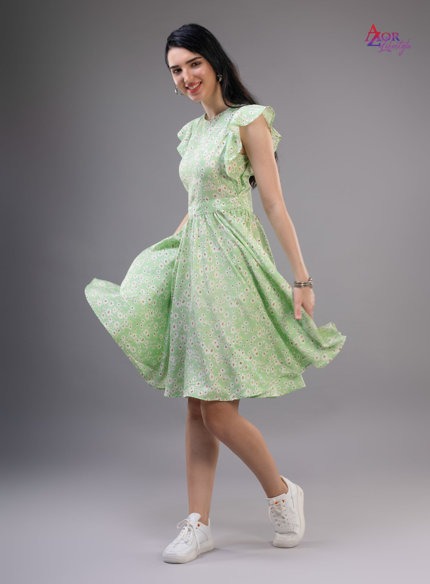 Women green floral dress