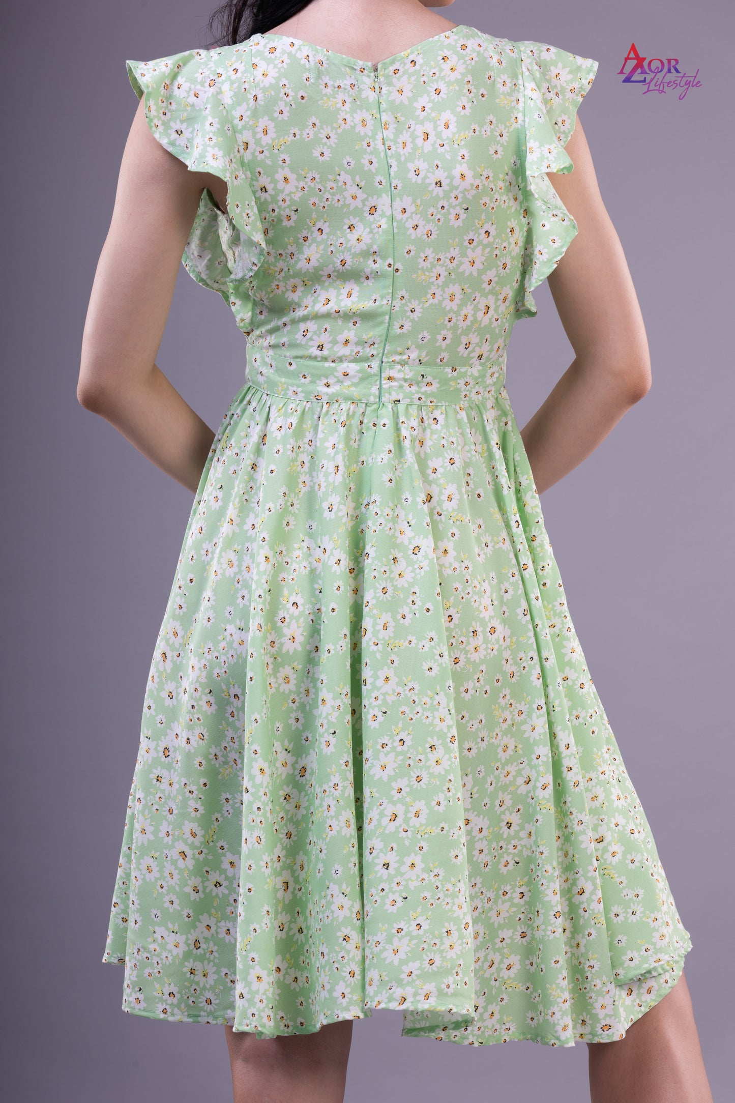 Women green floral dress