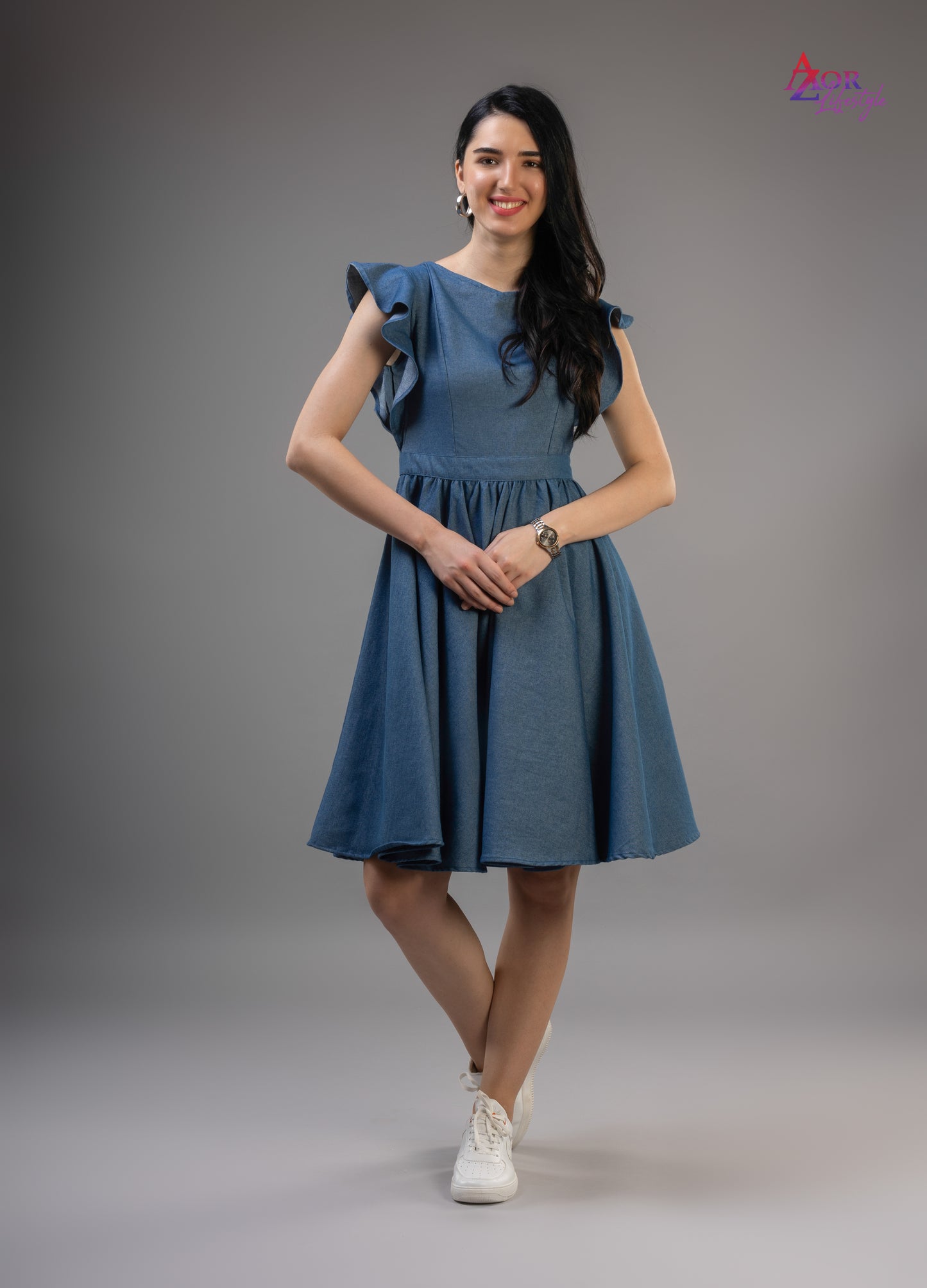 Women blue denim dress