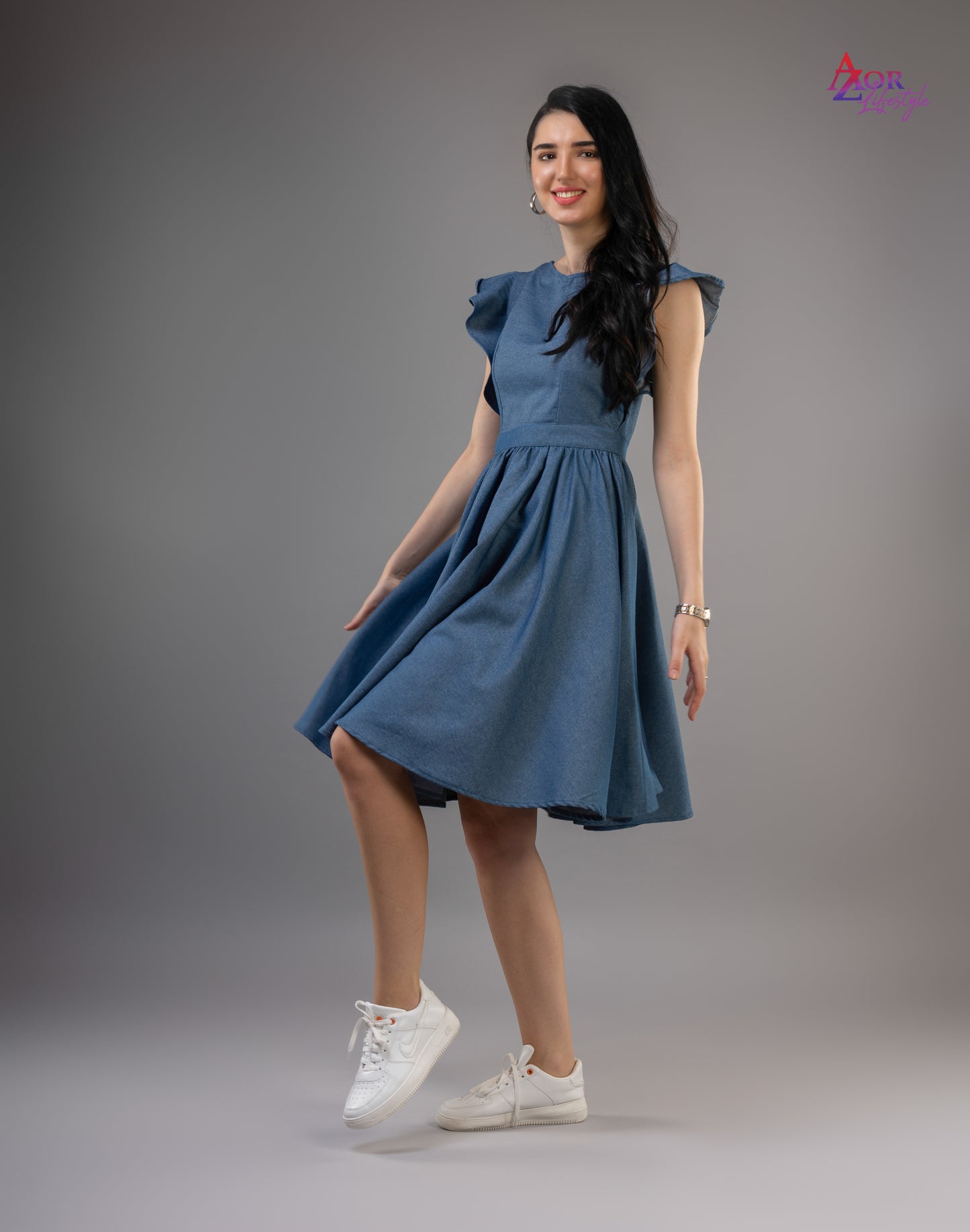 Women blue denim dress