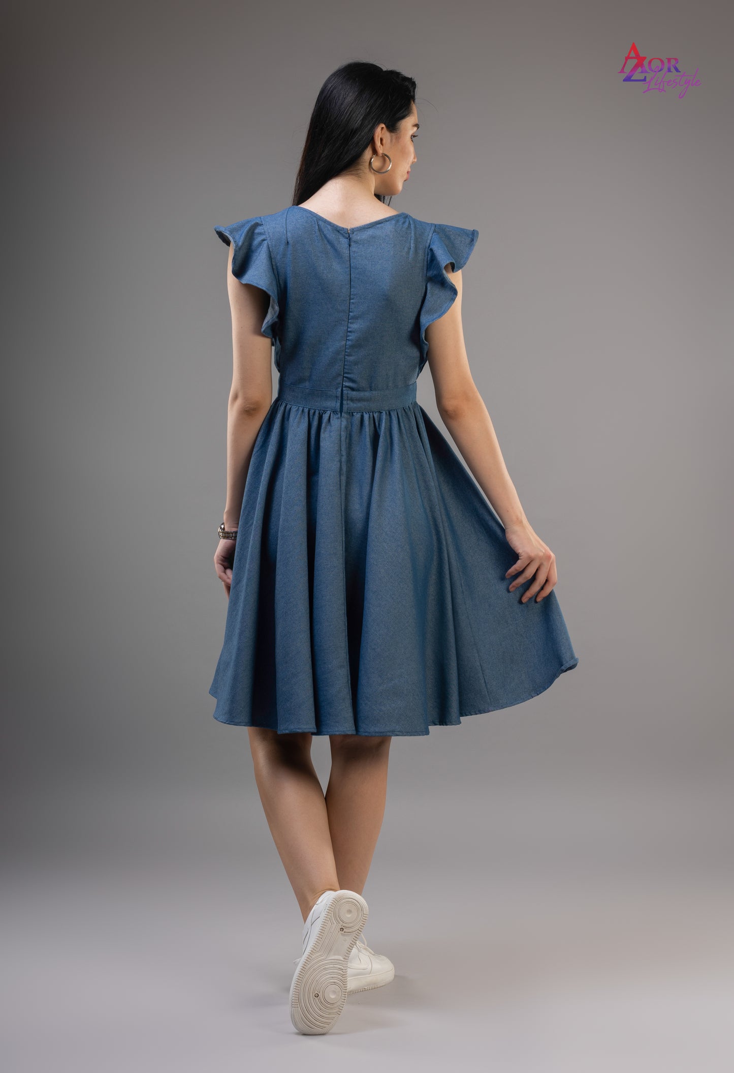 Women blue denim dress