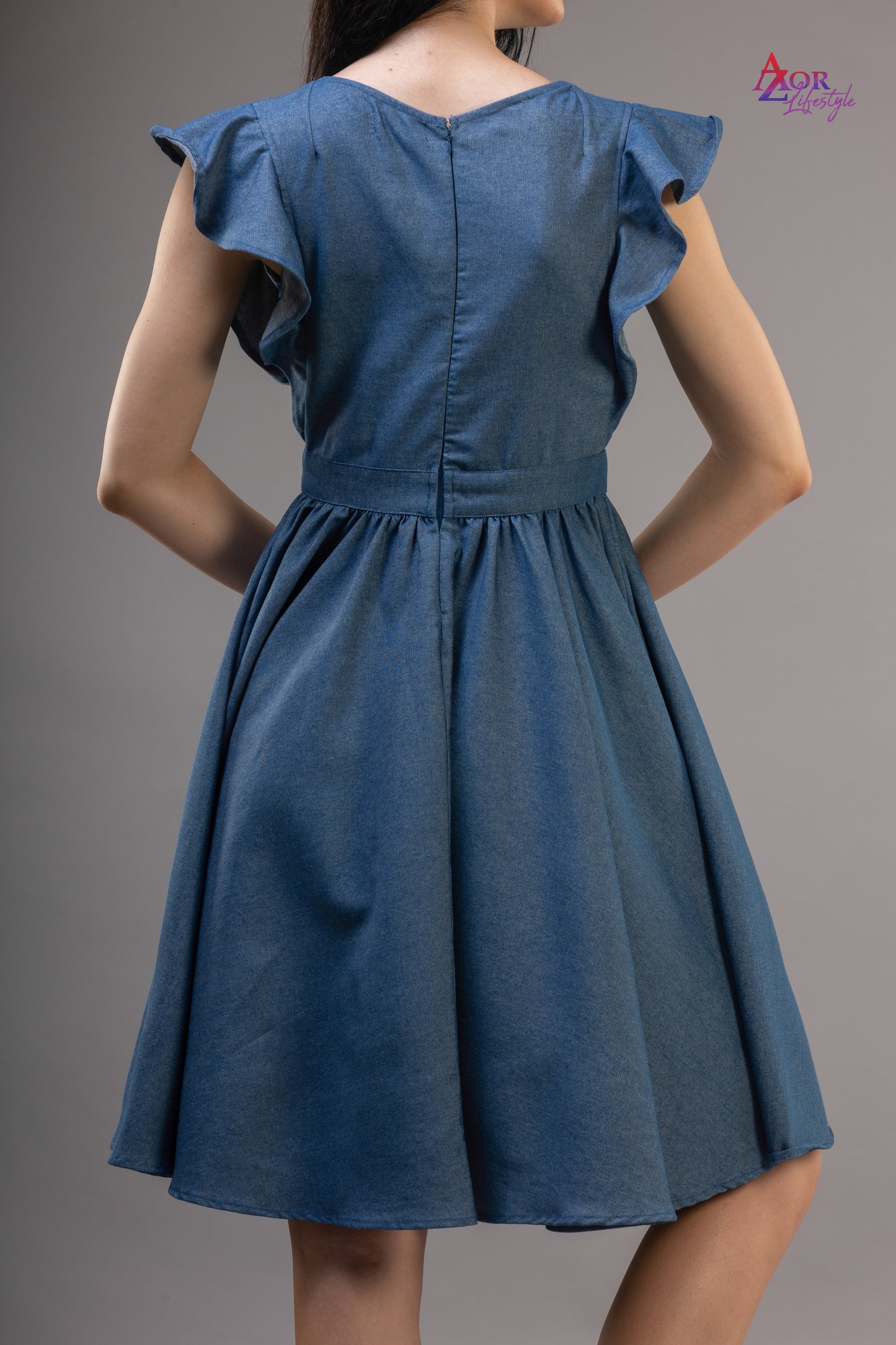 Women blue denim dress