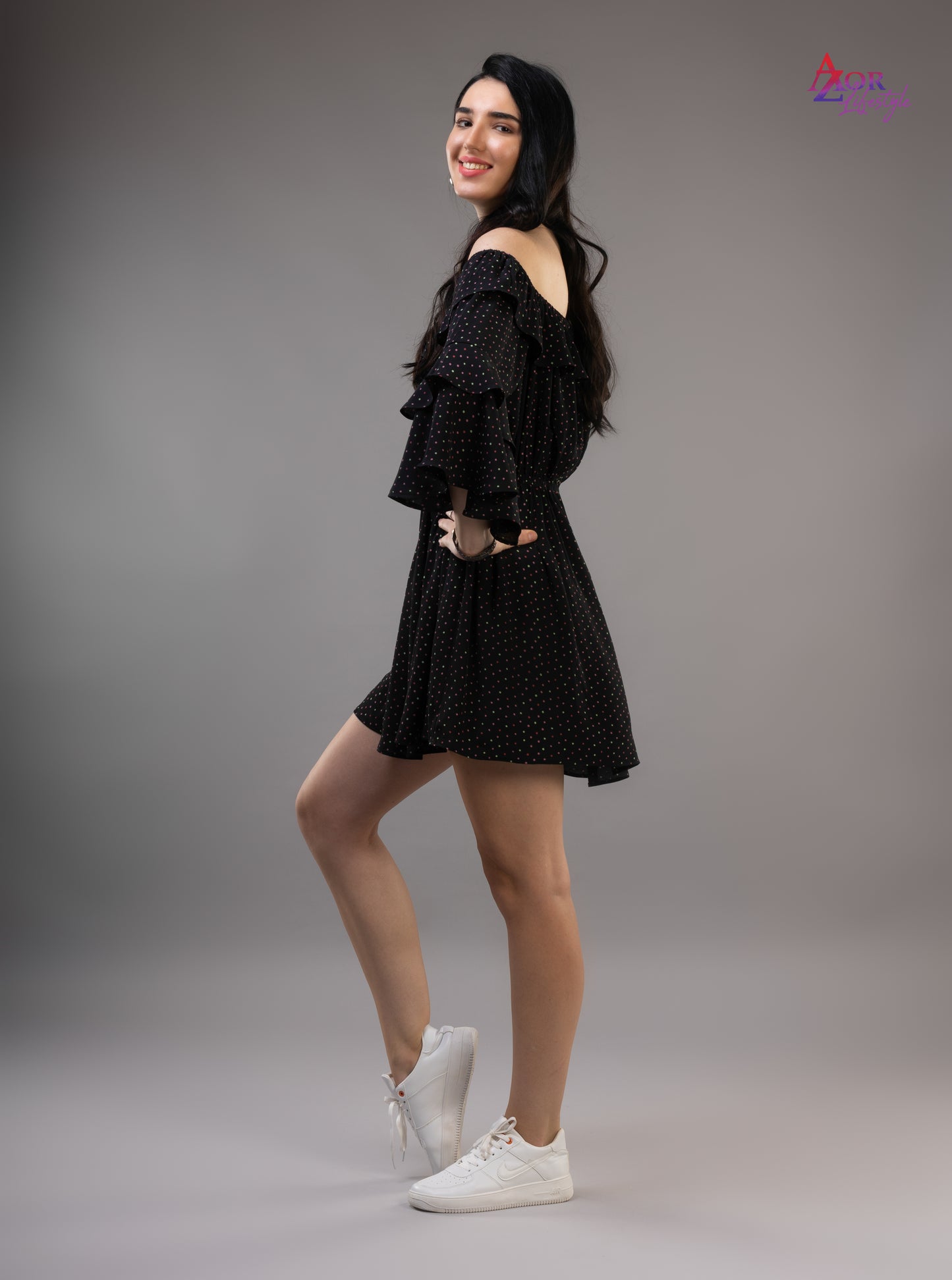 Women black off shoulder dress