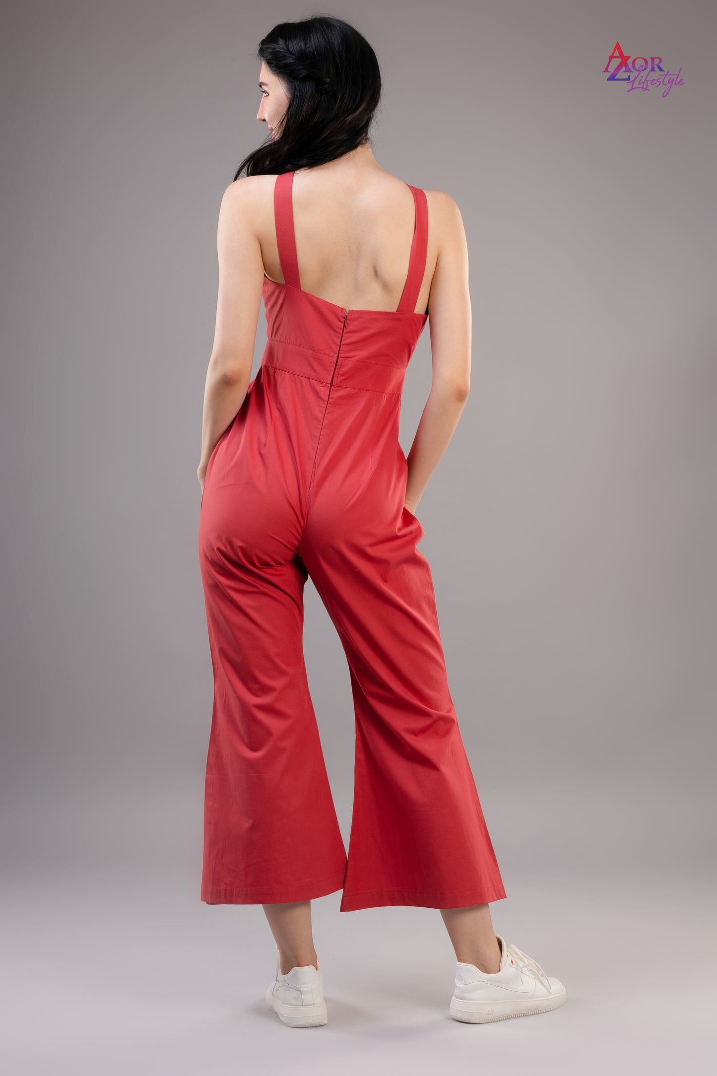 Women red halter neck Jumpsuit