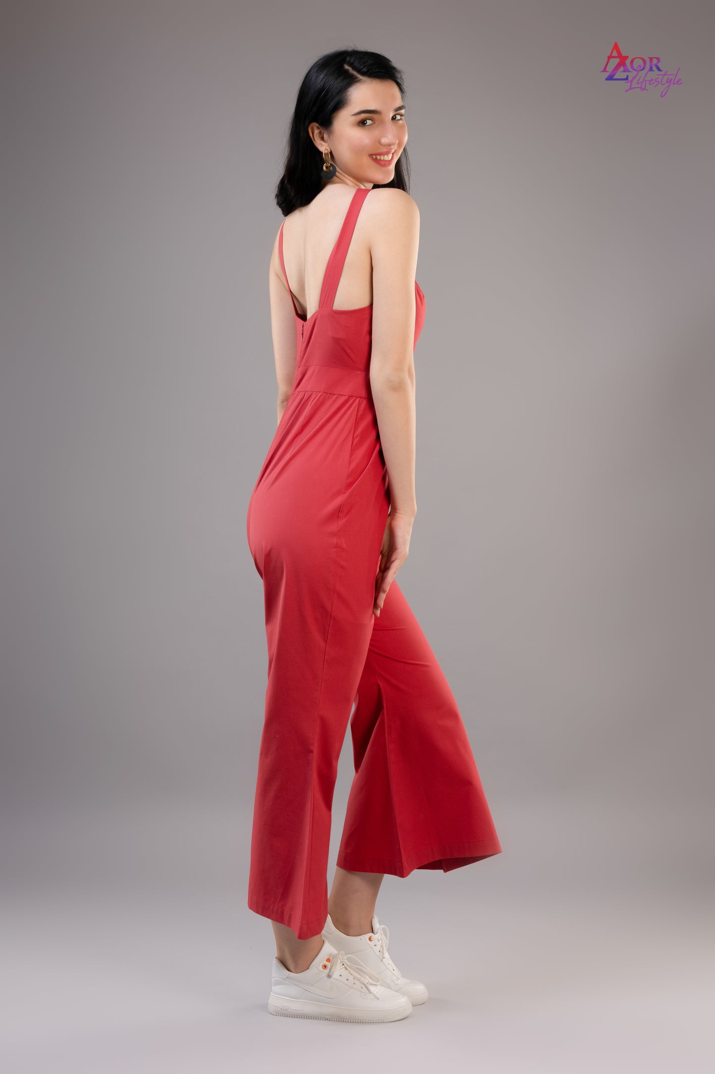 Women red halter neck Jumpsuit