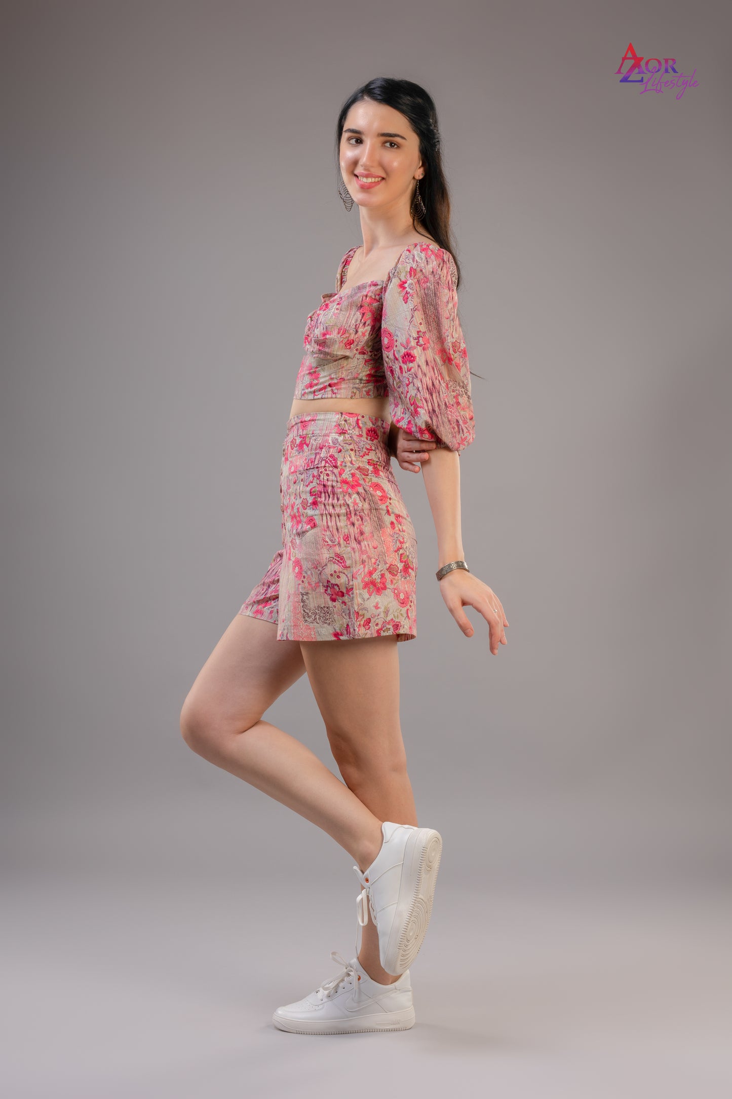 Women pink grey co-ord set dress