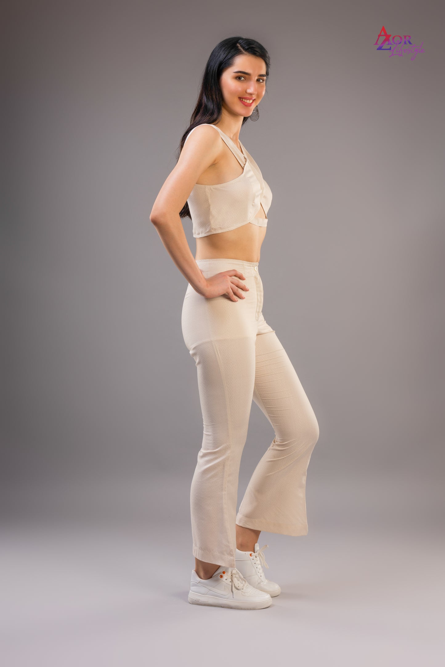 Women white/ivory cross front co-ord set