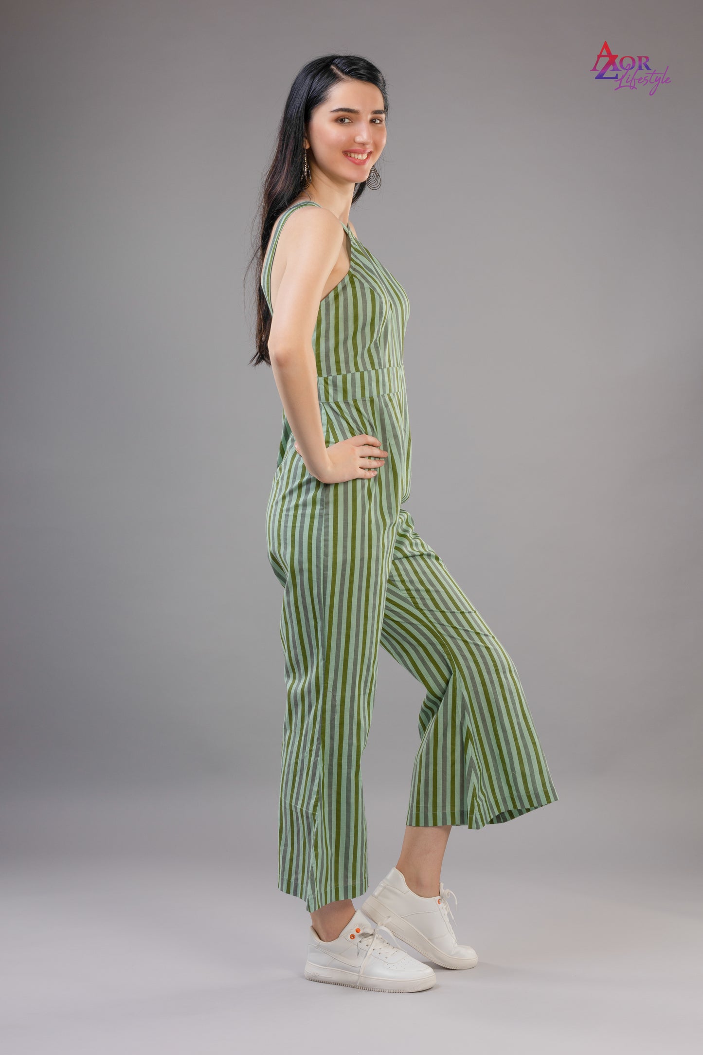 Women green halter neck jumpsuit