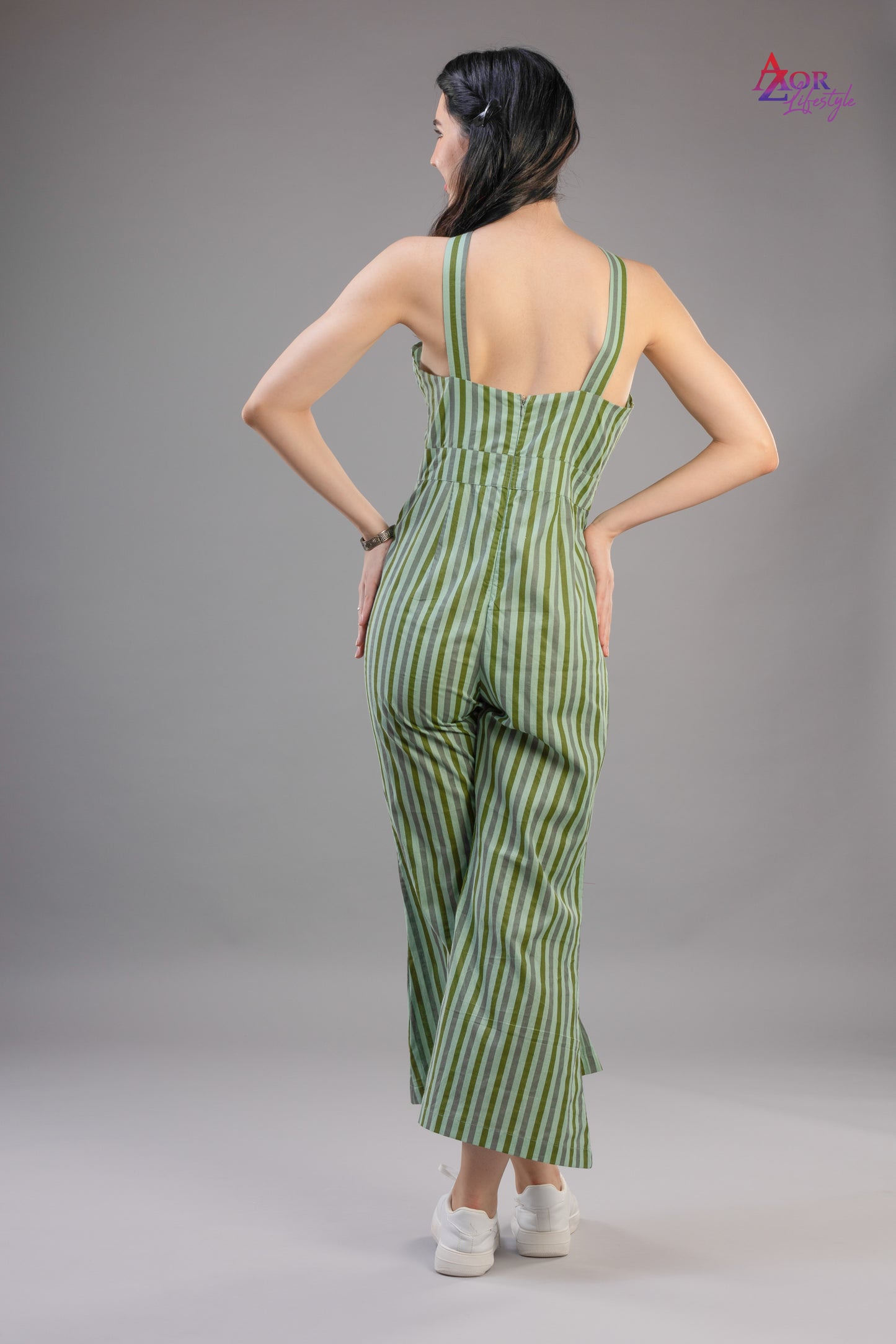 Women green halter neck jumpsuit