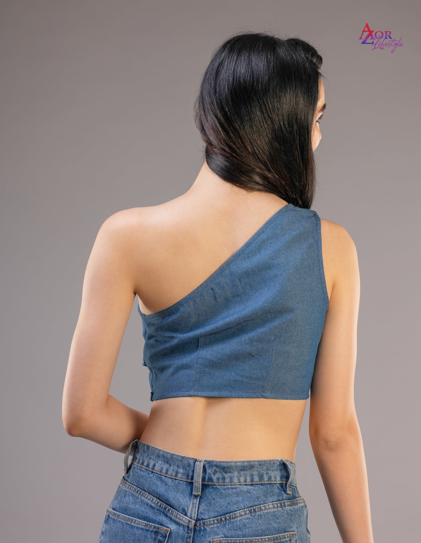 Women blue denim crop-top