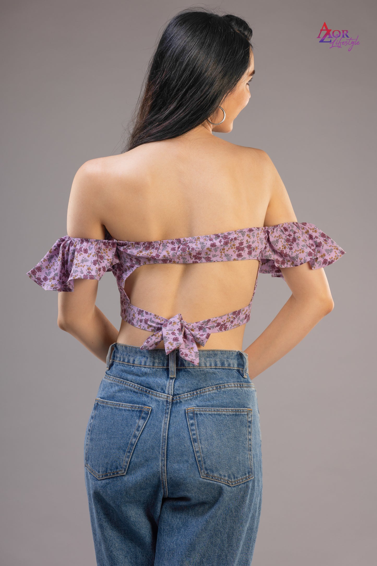 Women lavender/purple off- shoulder crop top