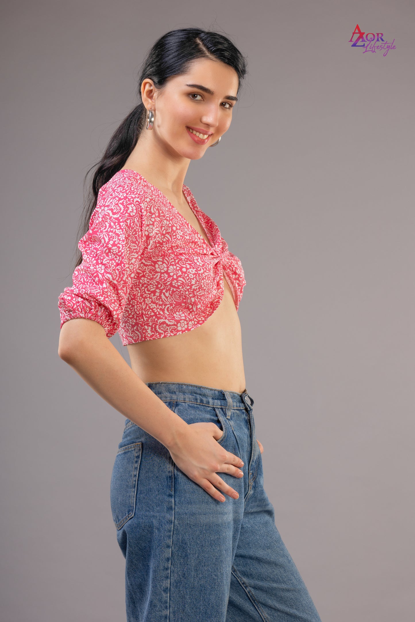 Women pink bow style crop top