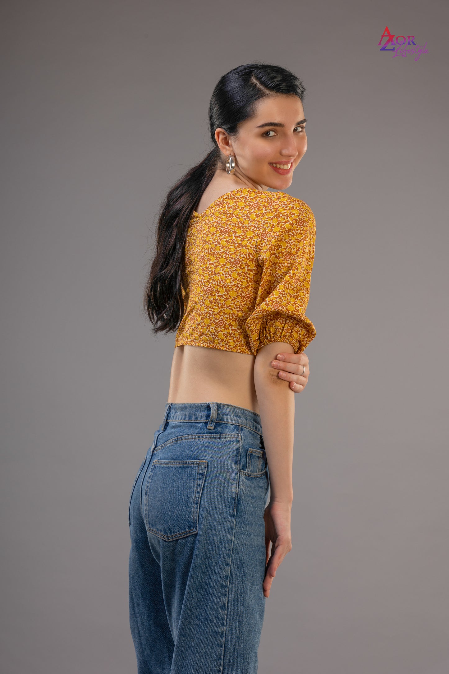 Women yellow brown bow style crop top