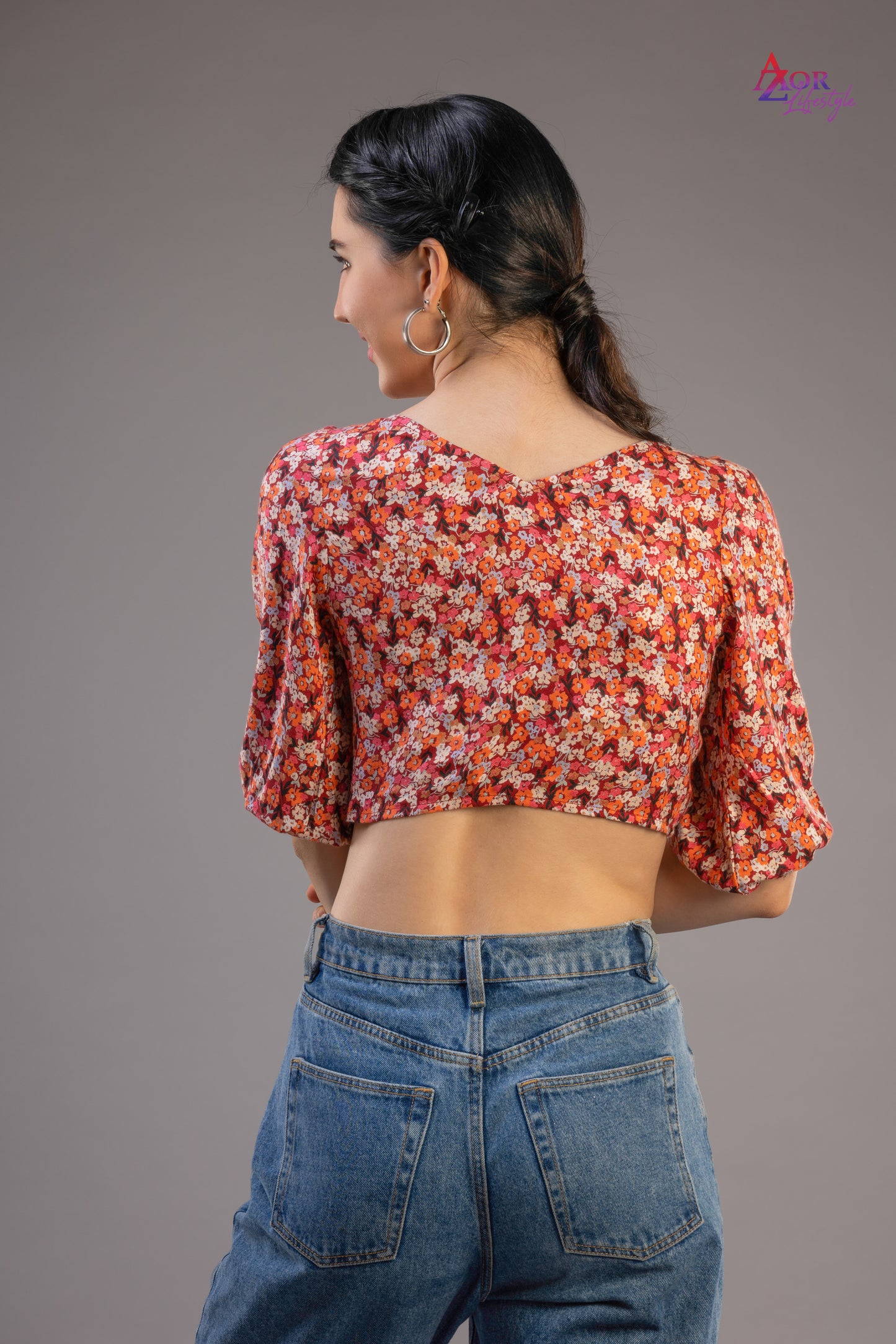 Women brown orange bow style crop top