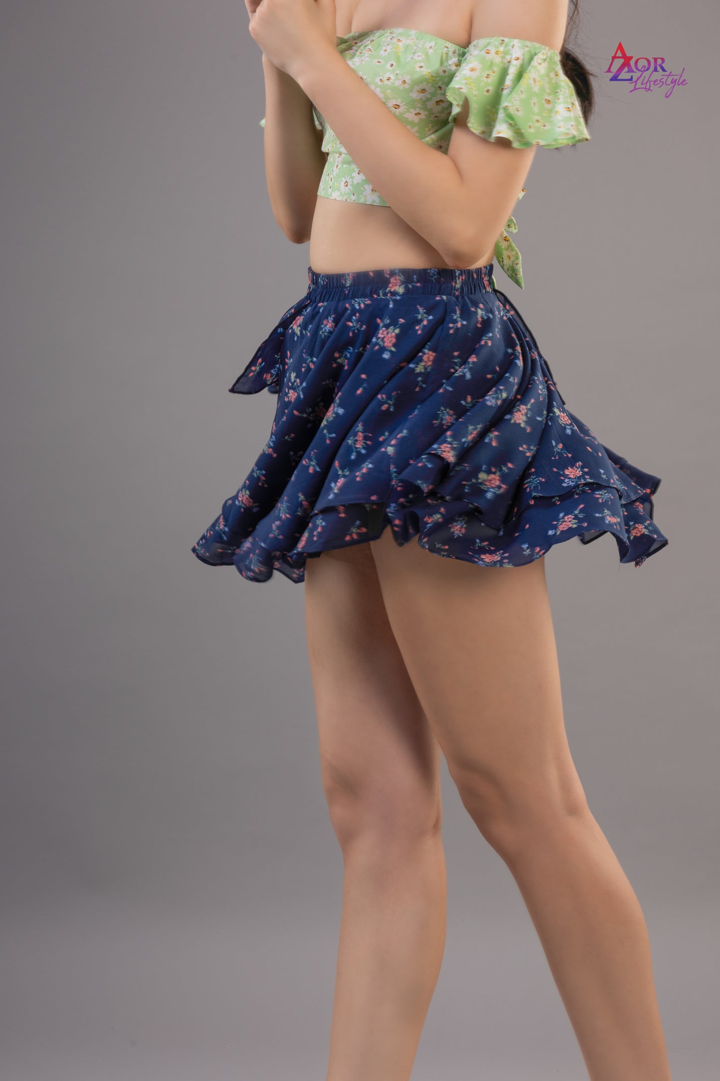 Women blue asymmetric skirt