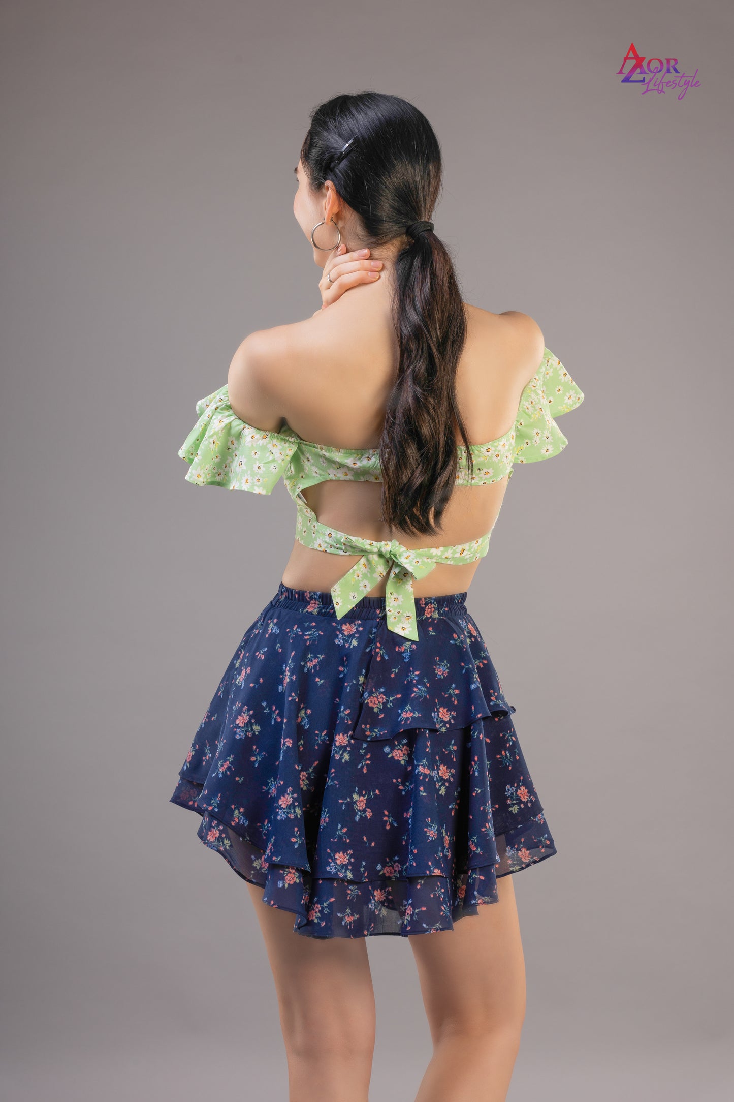 Women blue asymmetric skirt