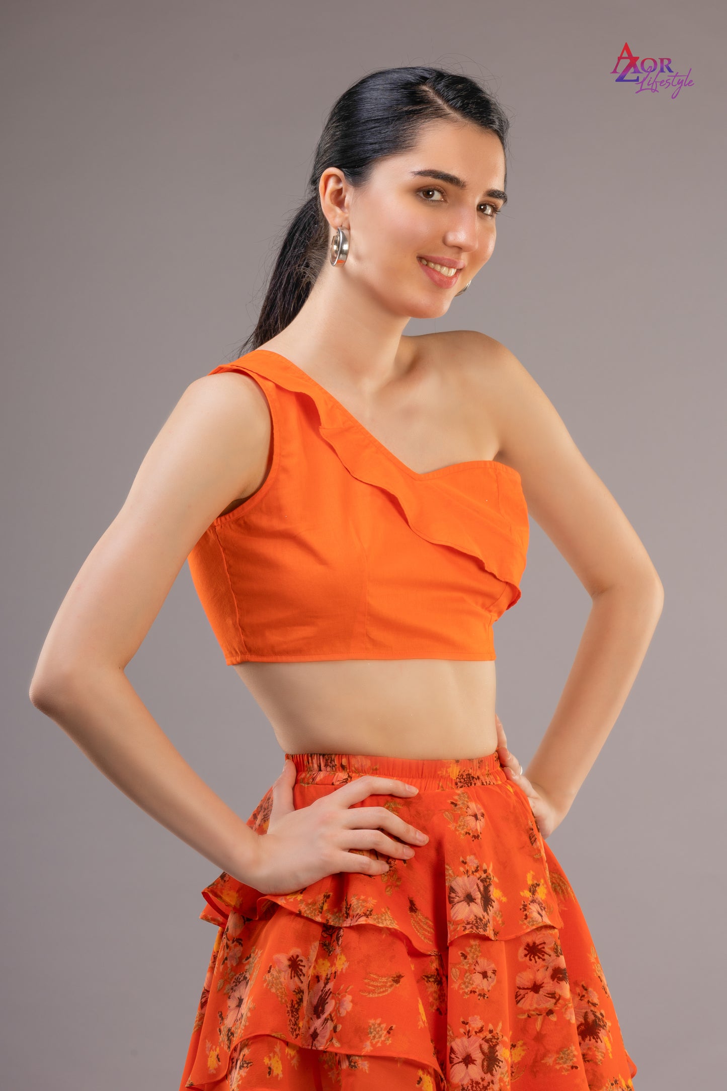 Women orange crop top