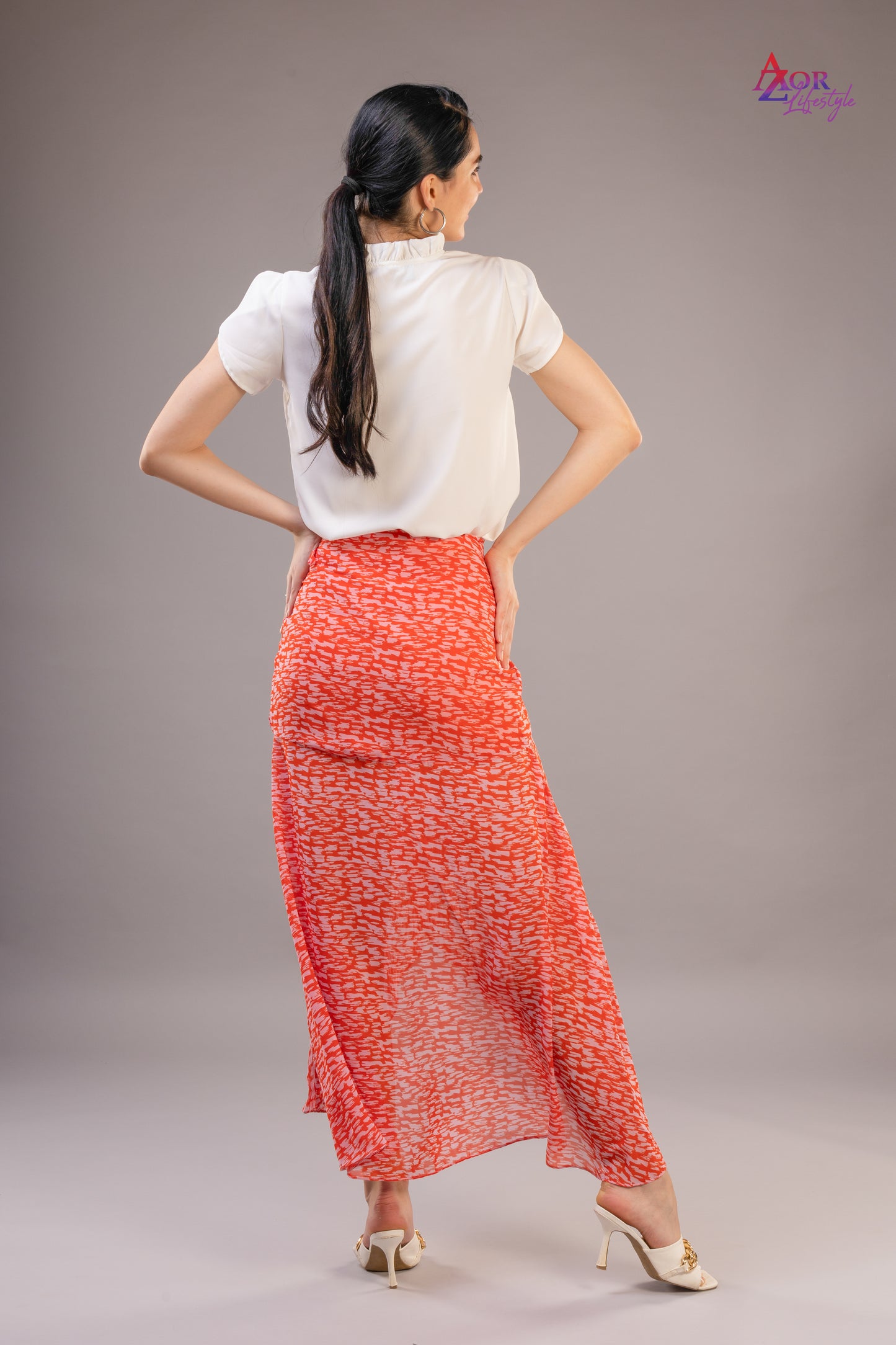 Women red asymmetric wrap skirt