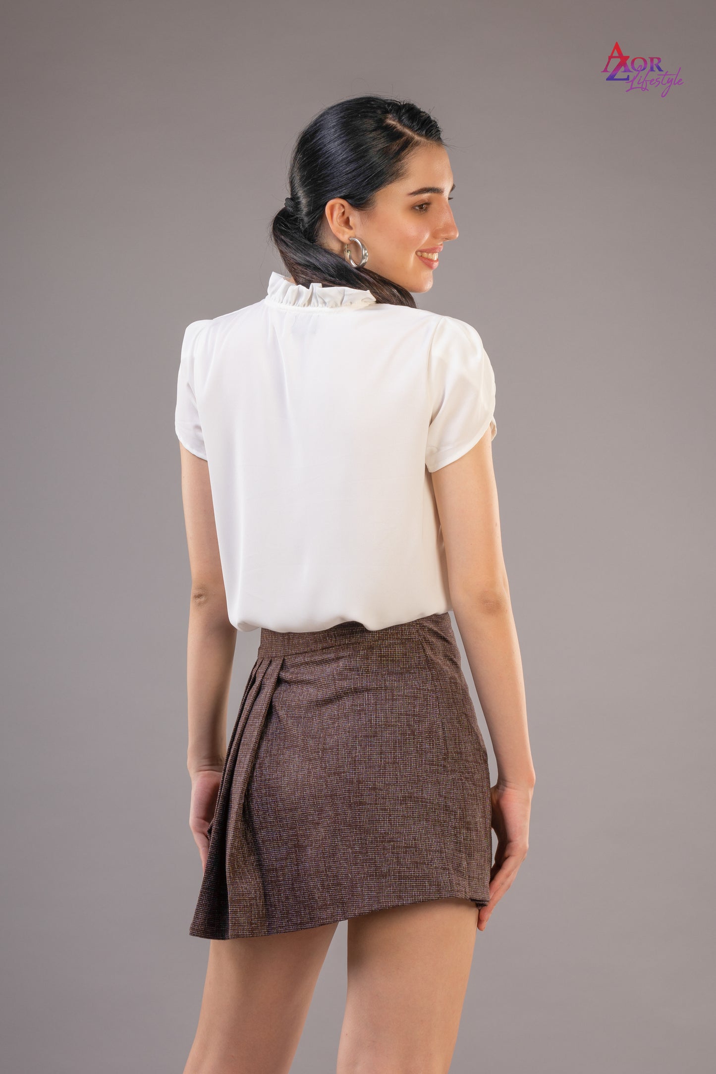 Women brown pleated wrap skirt