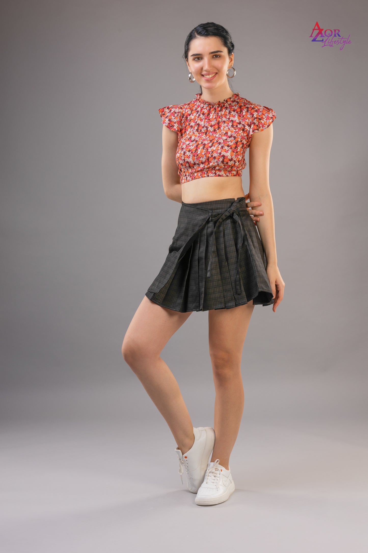 Women brown orange styled back crop top