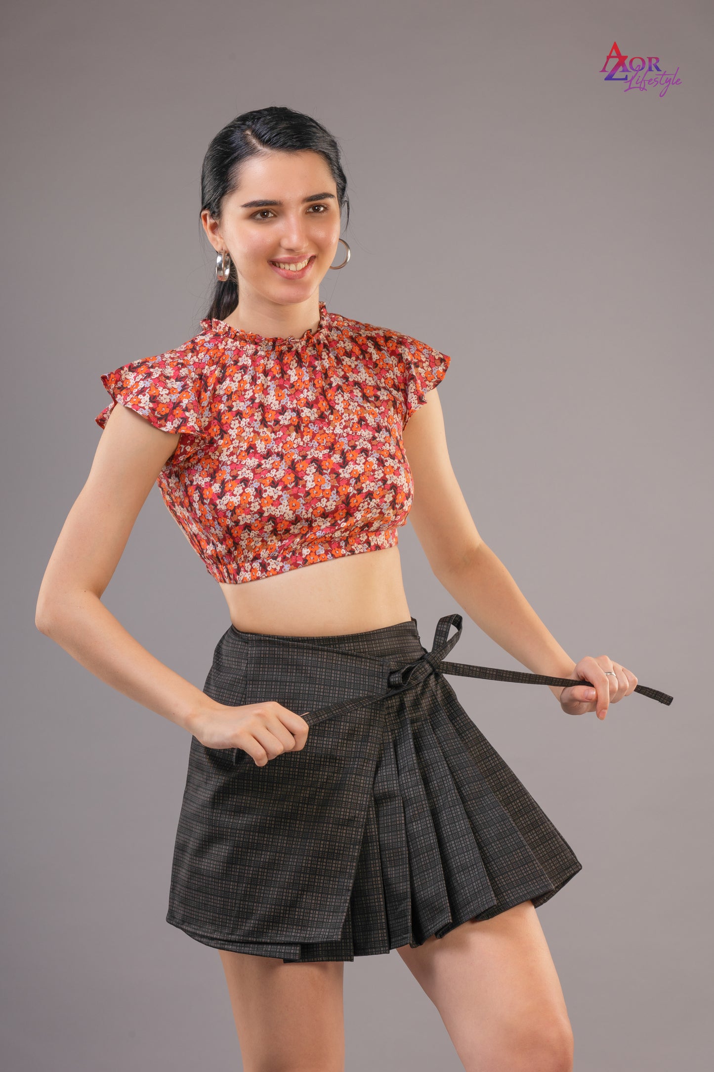 Women grey pleated wrap skirt