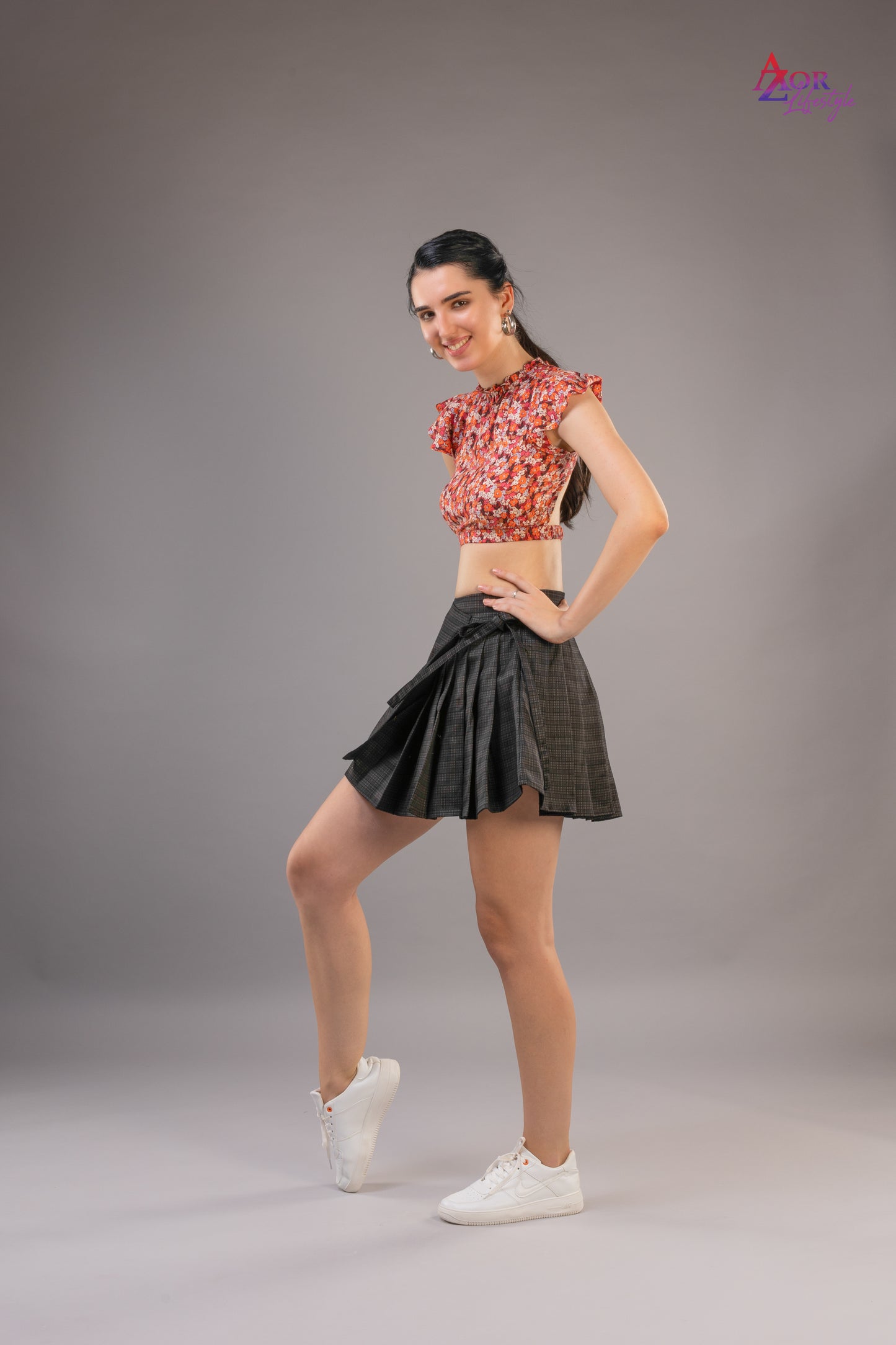 Women grey pleated wrap skirt