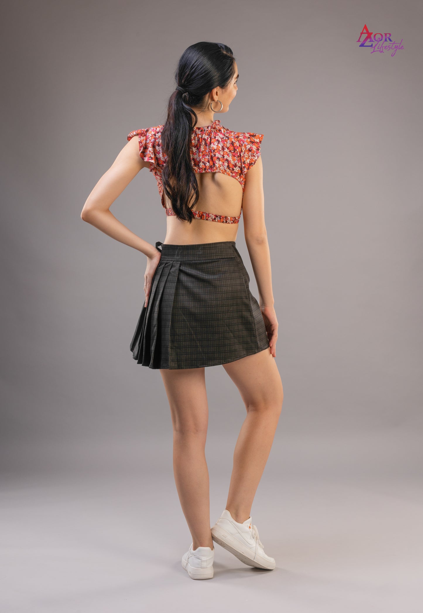 Women brown orange styled back crop top