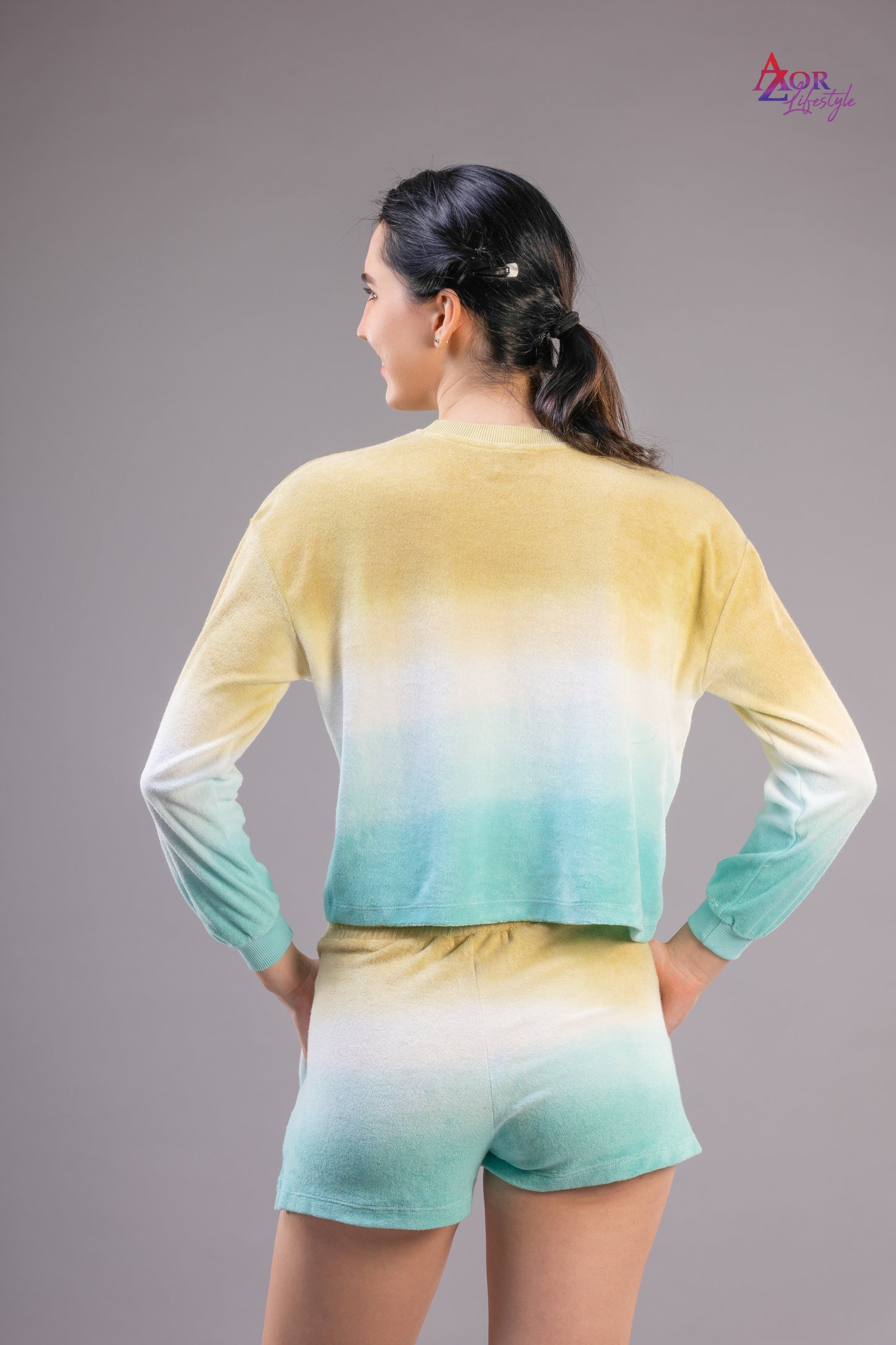 Women green and blue dip-dye co-ord set