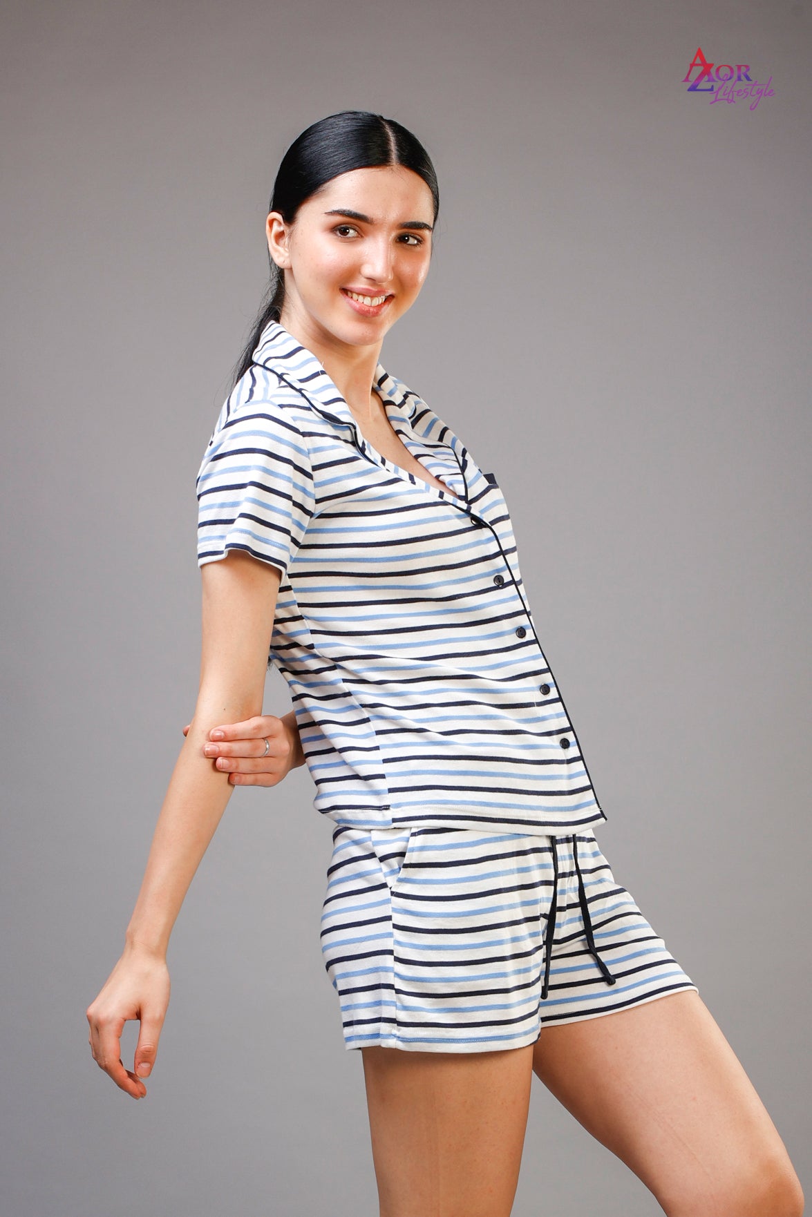 Women white and blue night suit