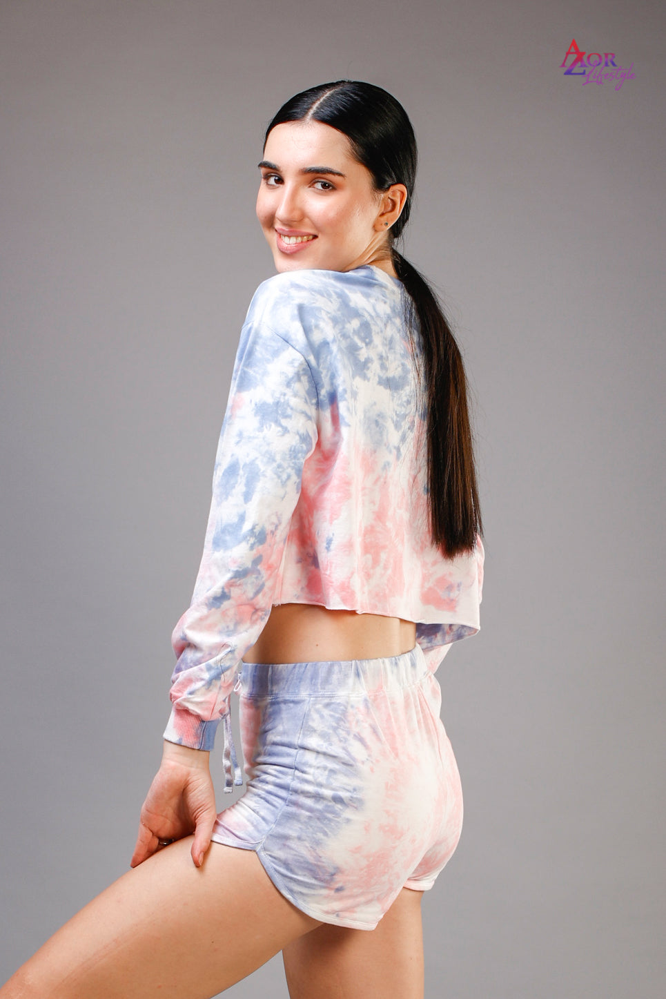 Women pink and blue tie and dye co-ord set