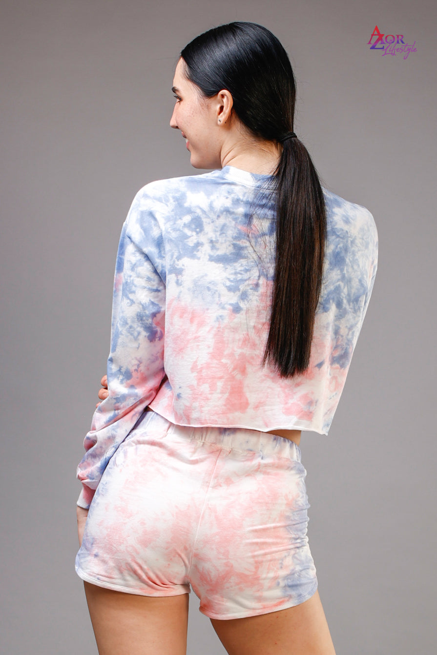 Women pink and blue tie and dye co-ord set