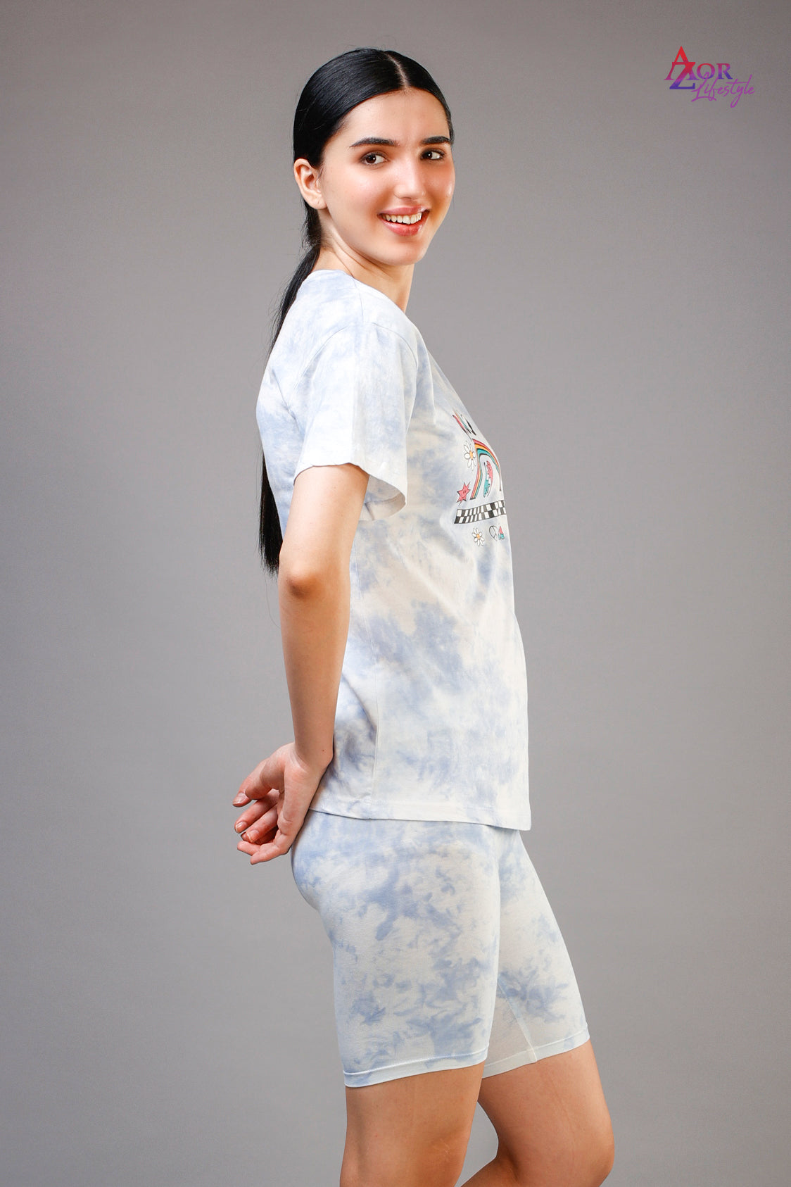 Women blue and white cotton dyed co-ord set