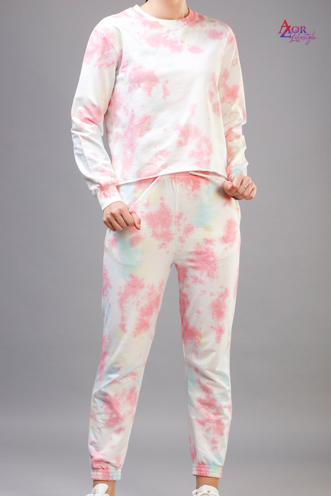 Women white and pink tie & dye co-ord set