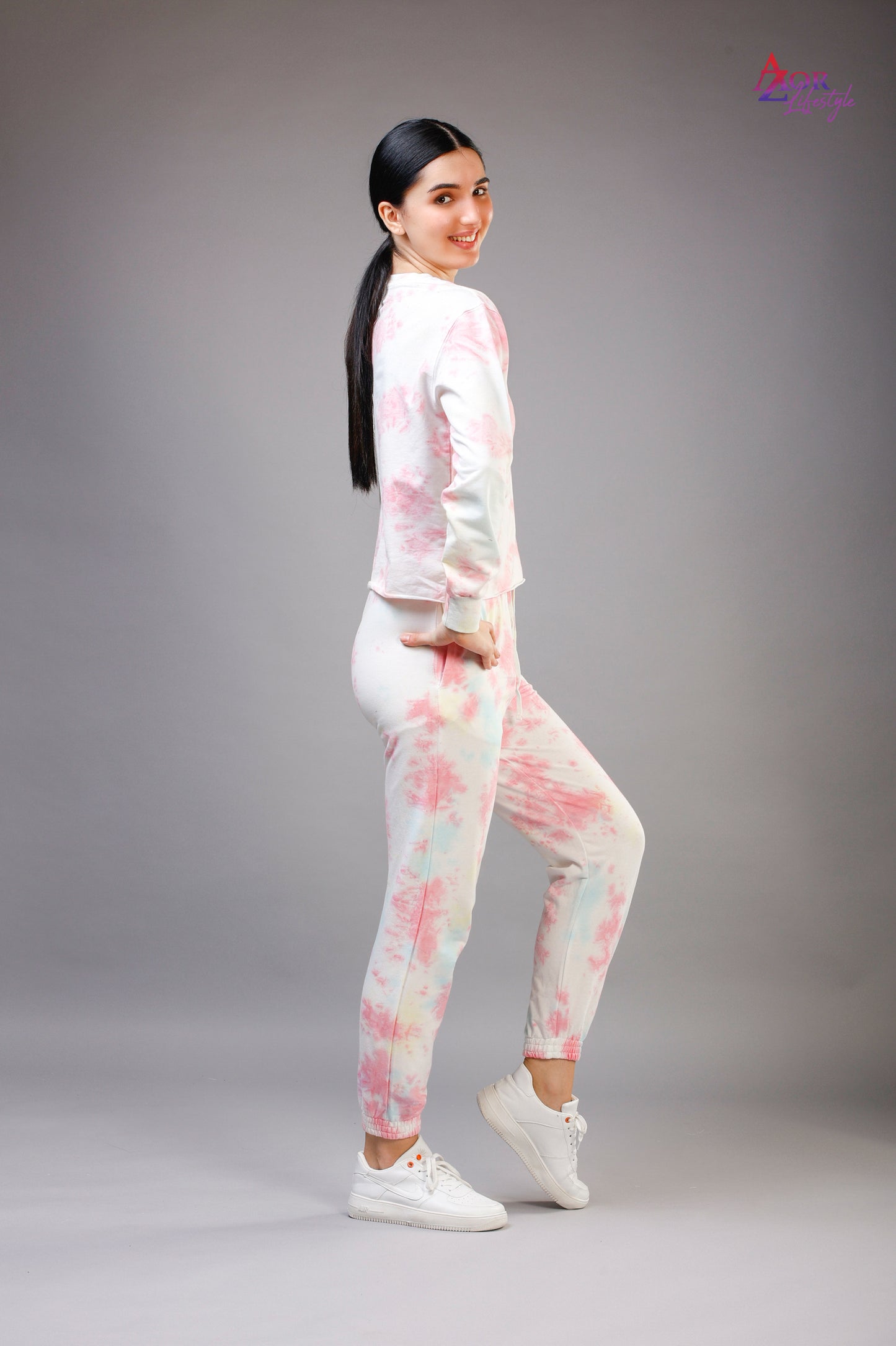 Women white and pink tie & dye co-ord set