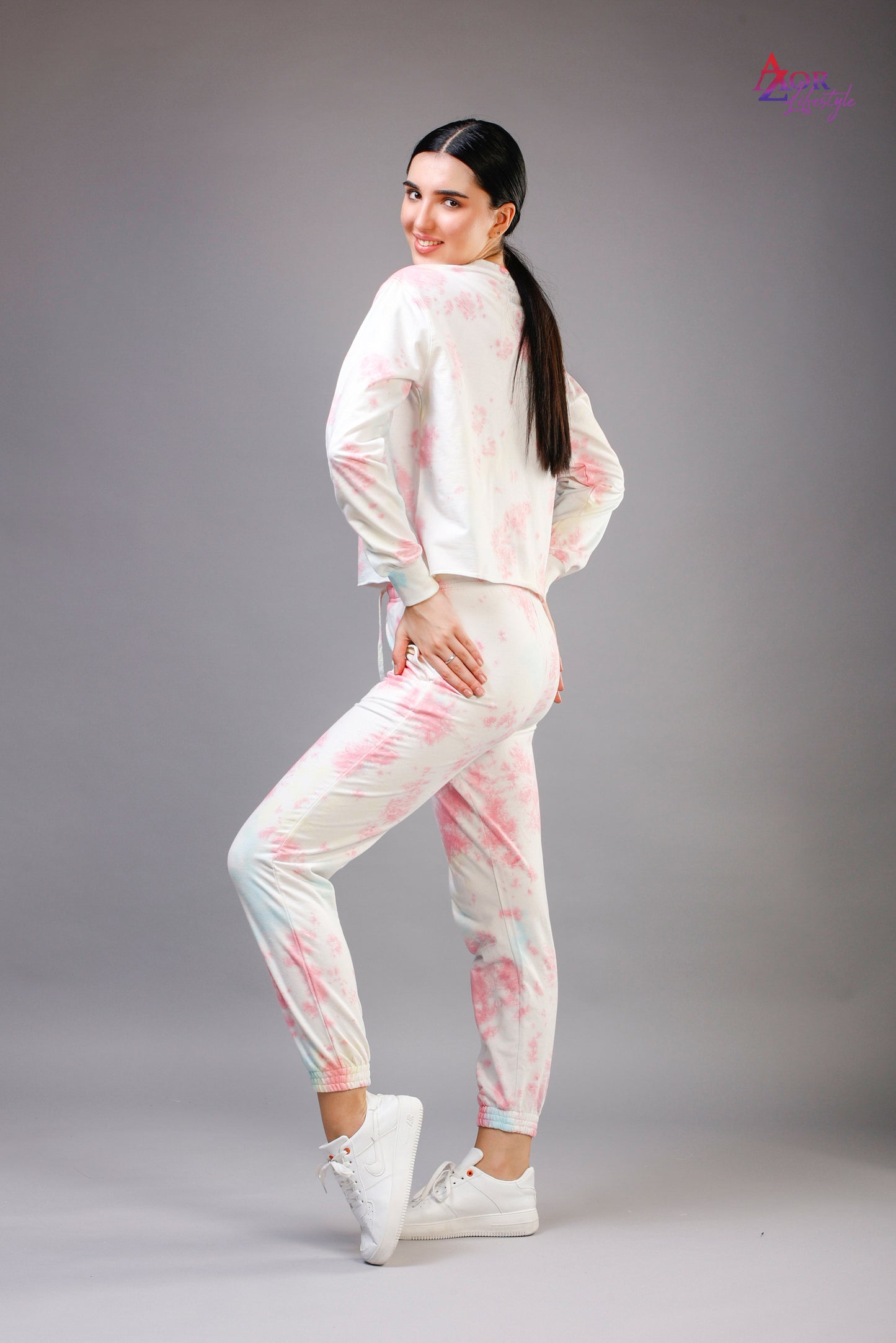 Women white and pink tie & dye co-ord set