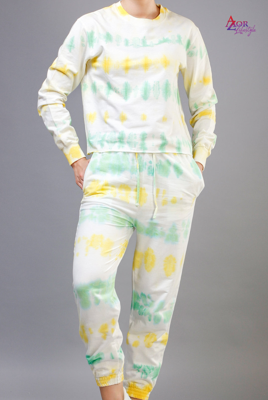 Women white yellow green tie & dye co-ord set