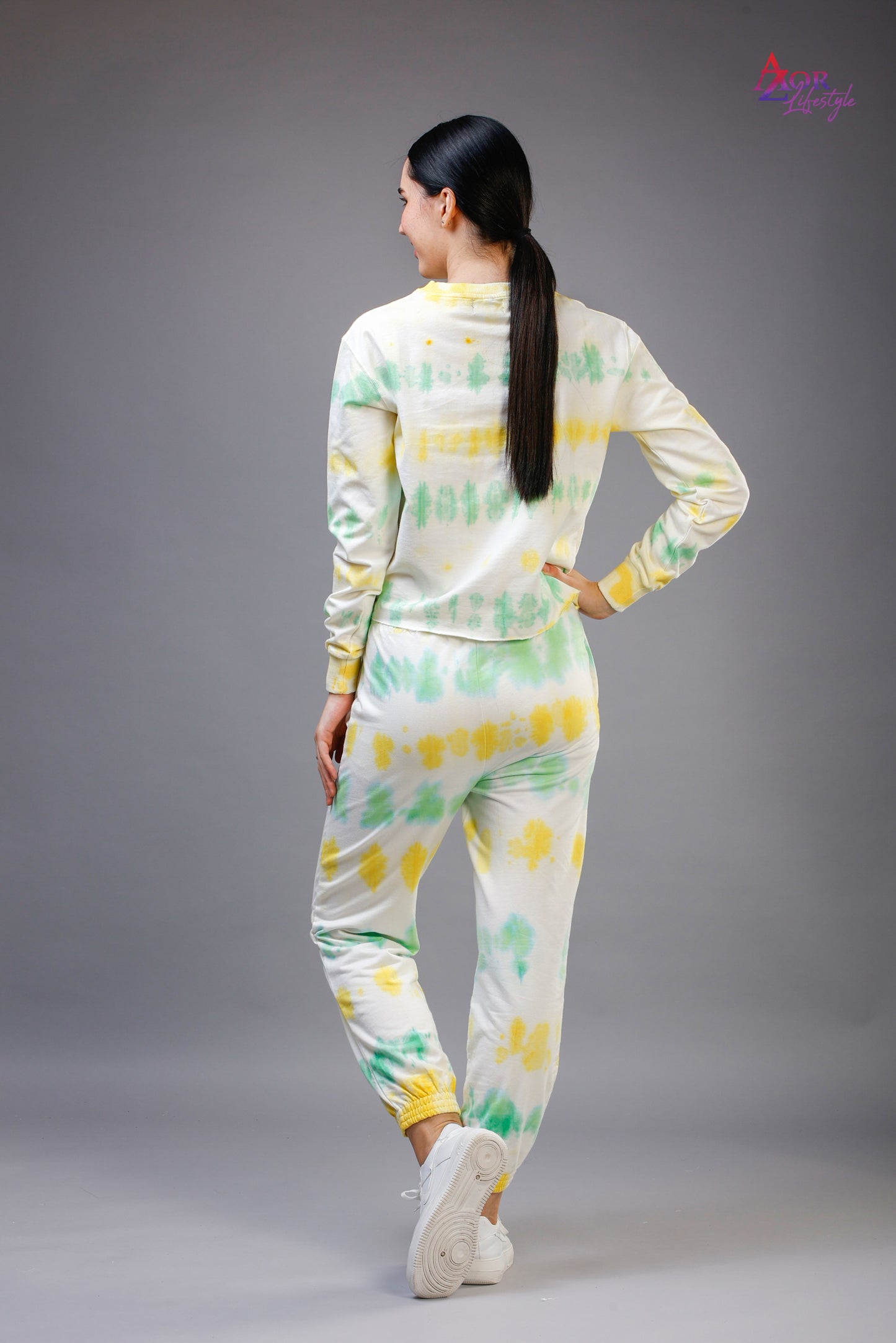 Women white yellow green tie & dye co-ord set