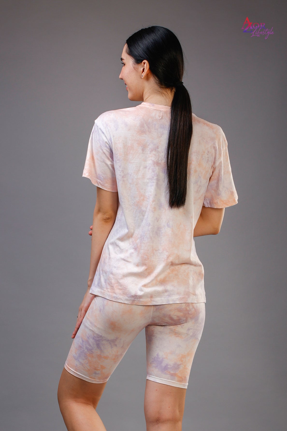 Women peach and white cotton dyed co-ord set