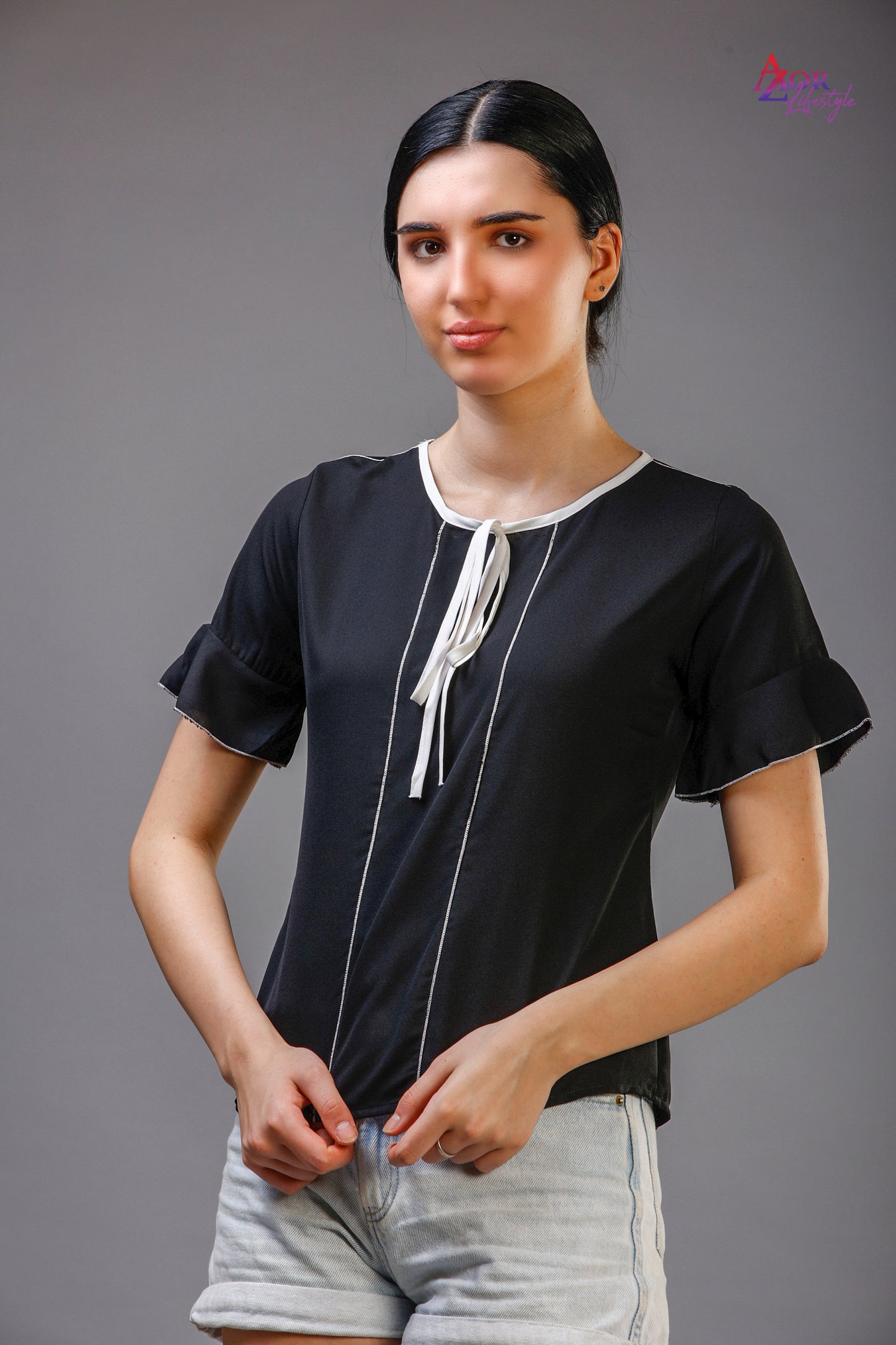 Women black half sleeve top